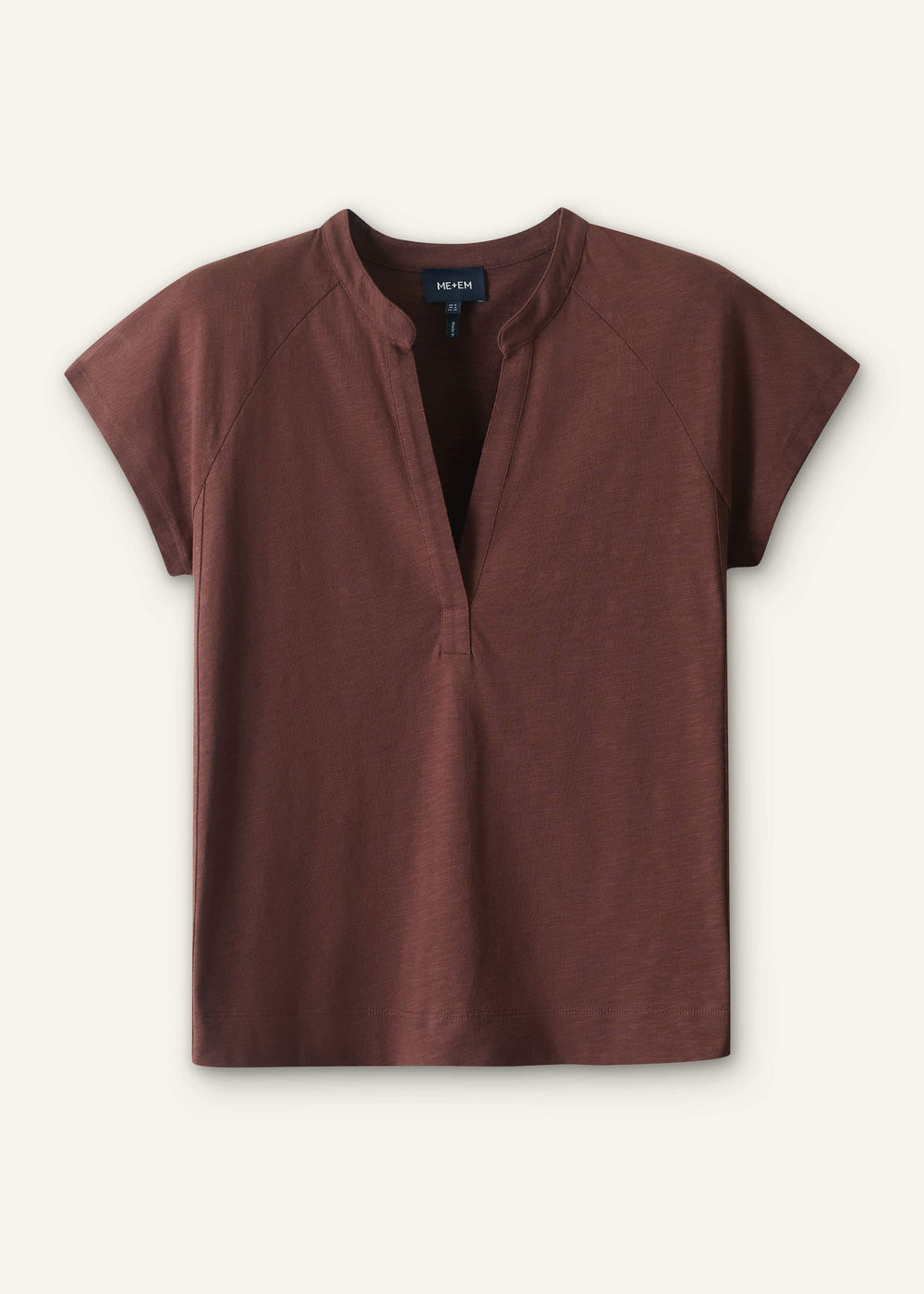 Cinnamon Open Placket V-Neck Swing Top meandem