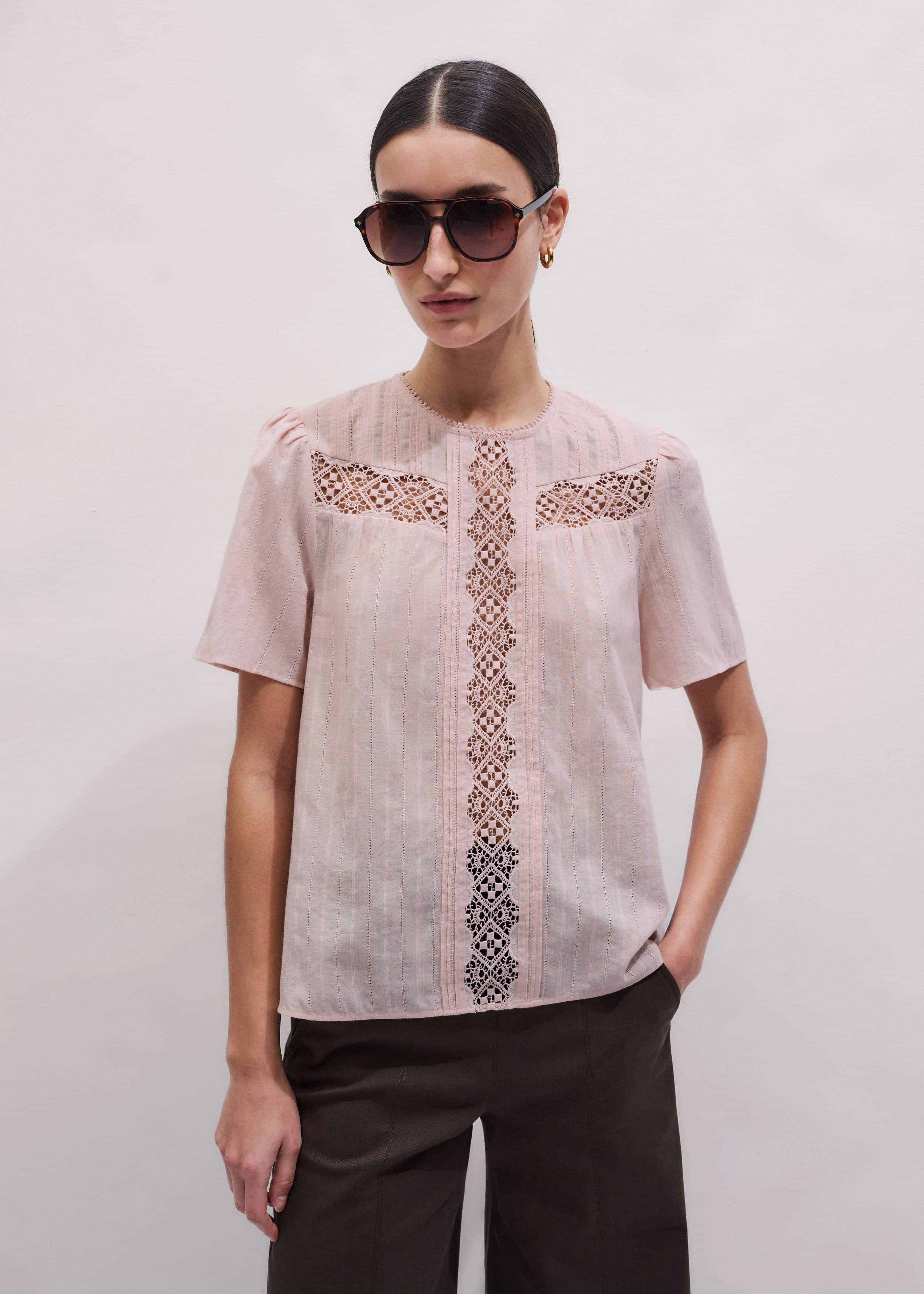 Pink Embroidered Cutout Tee meandem