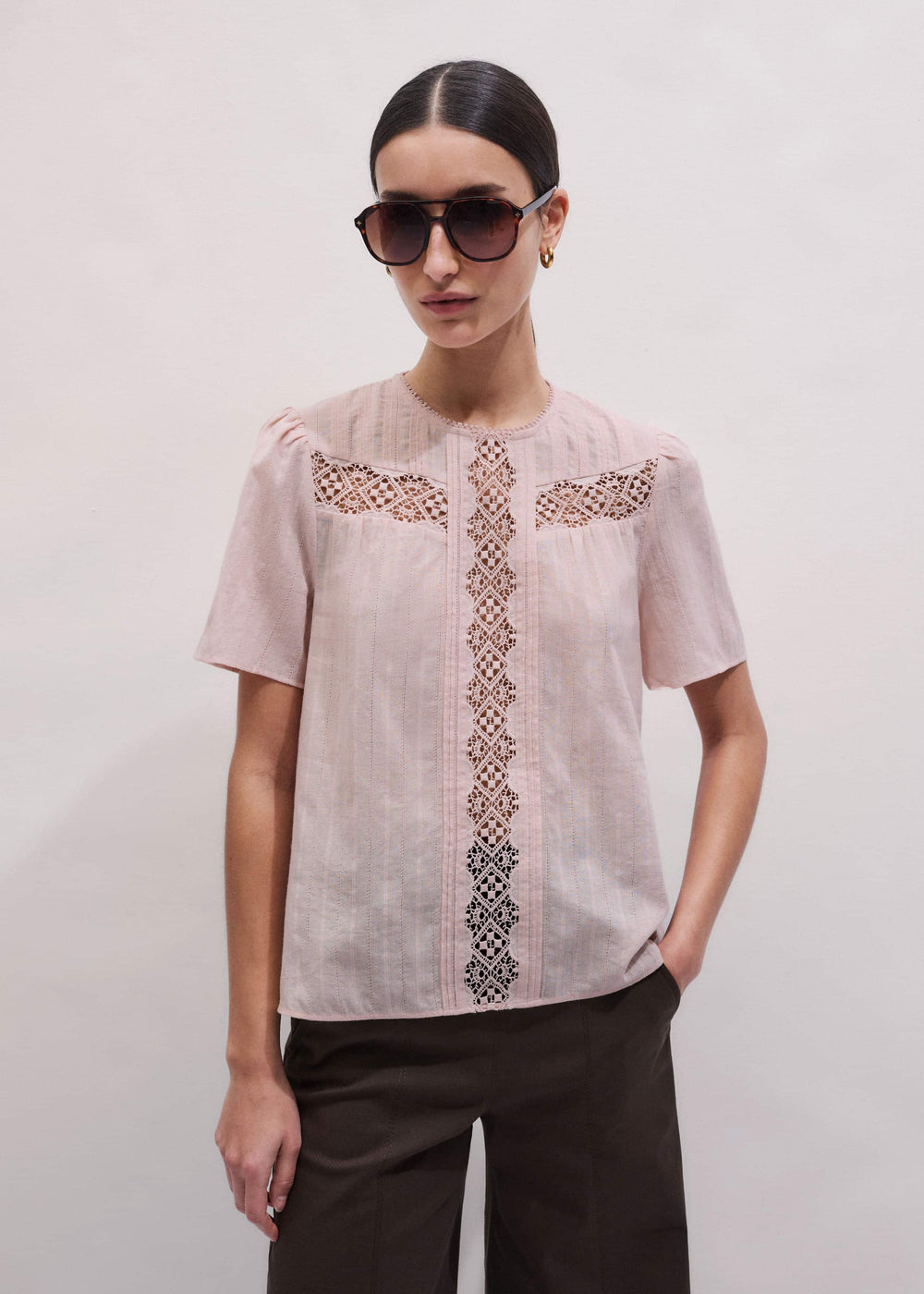 Pink Embroidered Cutout Tee meandem