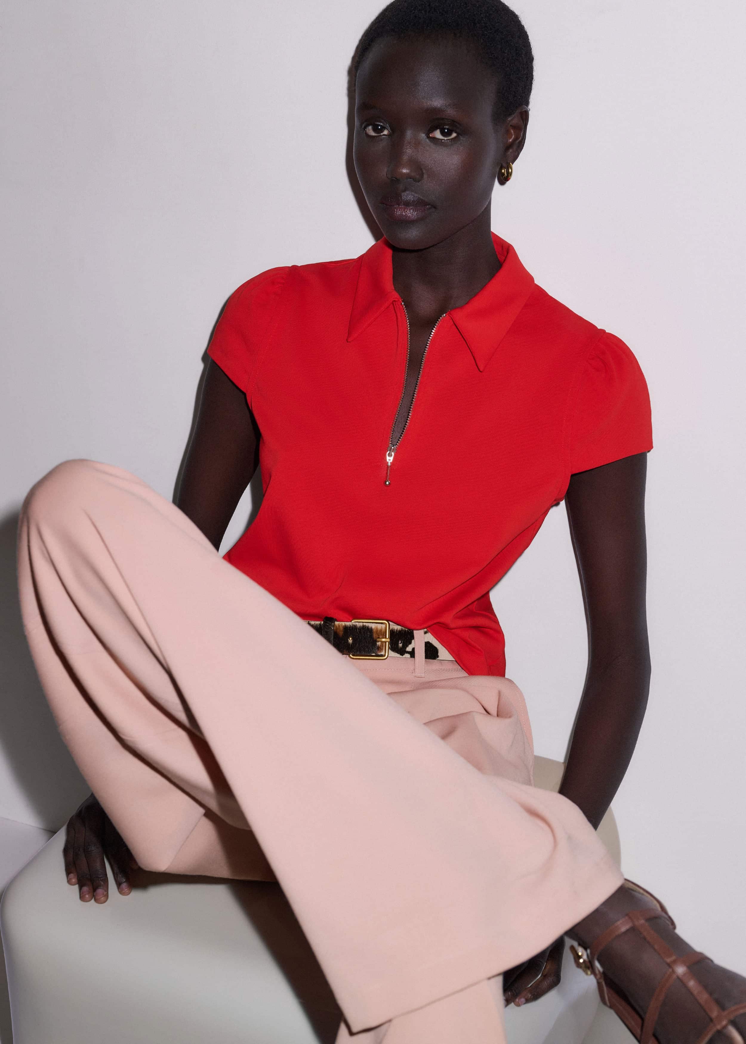 Red Cap Sleeve Polo Top meandem