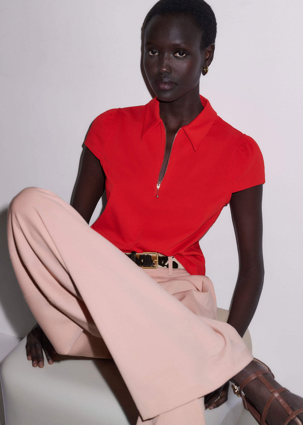 Red Cap Sleeve Polo Top meandem
