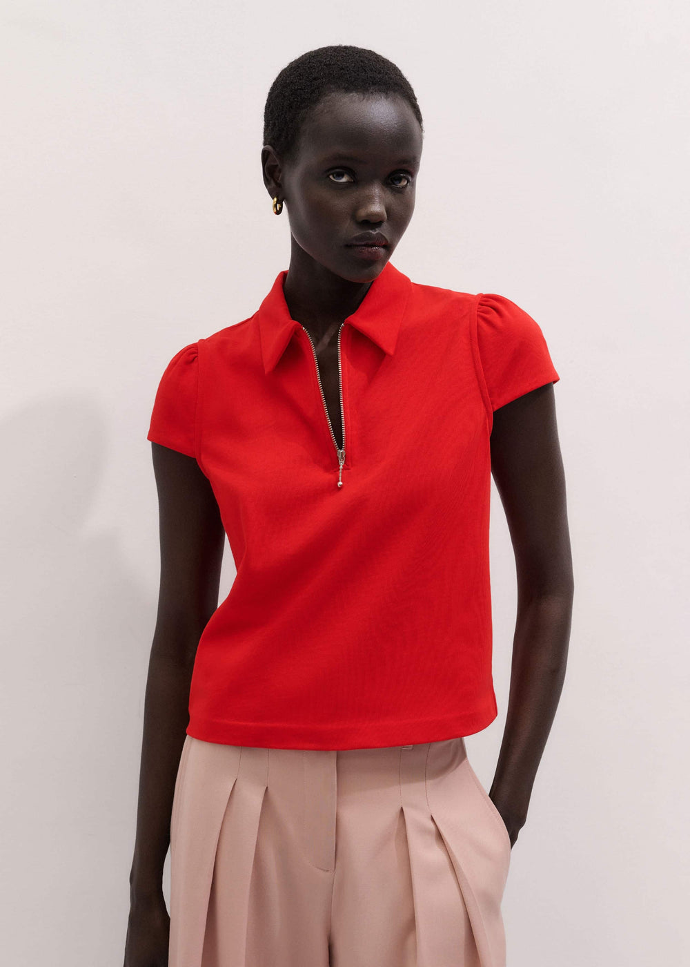 Red Cap Sleeve Polo Top meandem