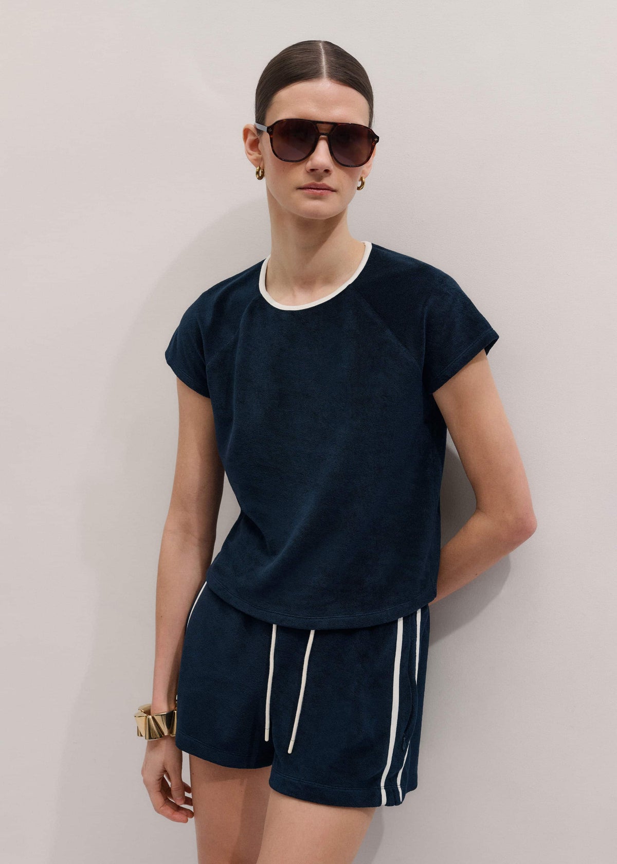 Navy Toweling Rib Trim Baby Tee meandem