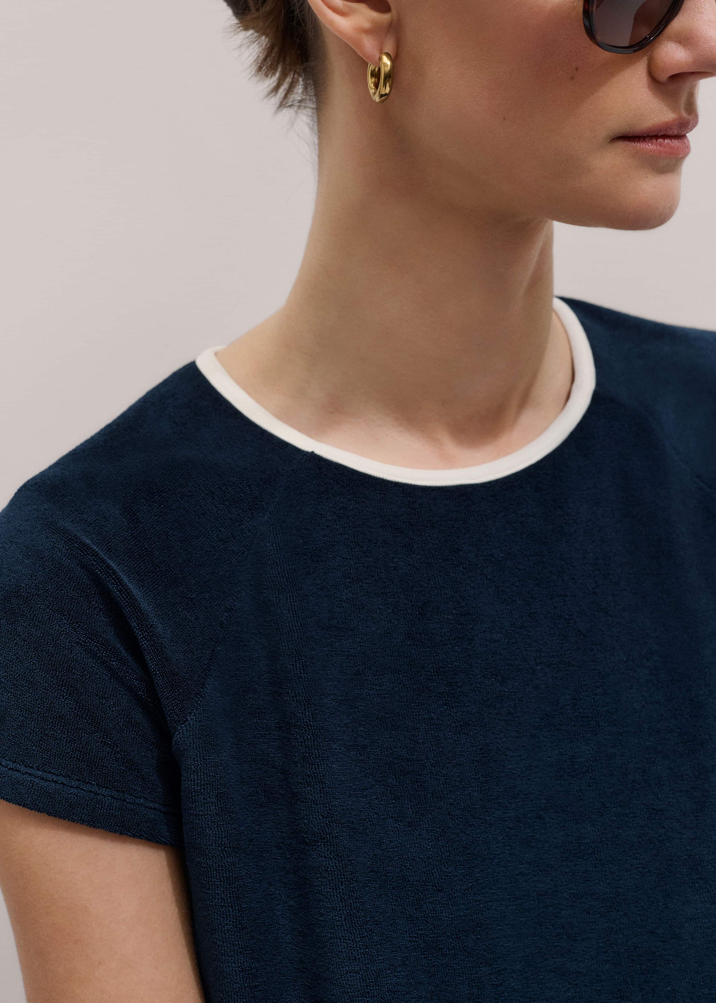 Navy Toweling Rib Trim Baby Tee meandem