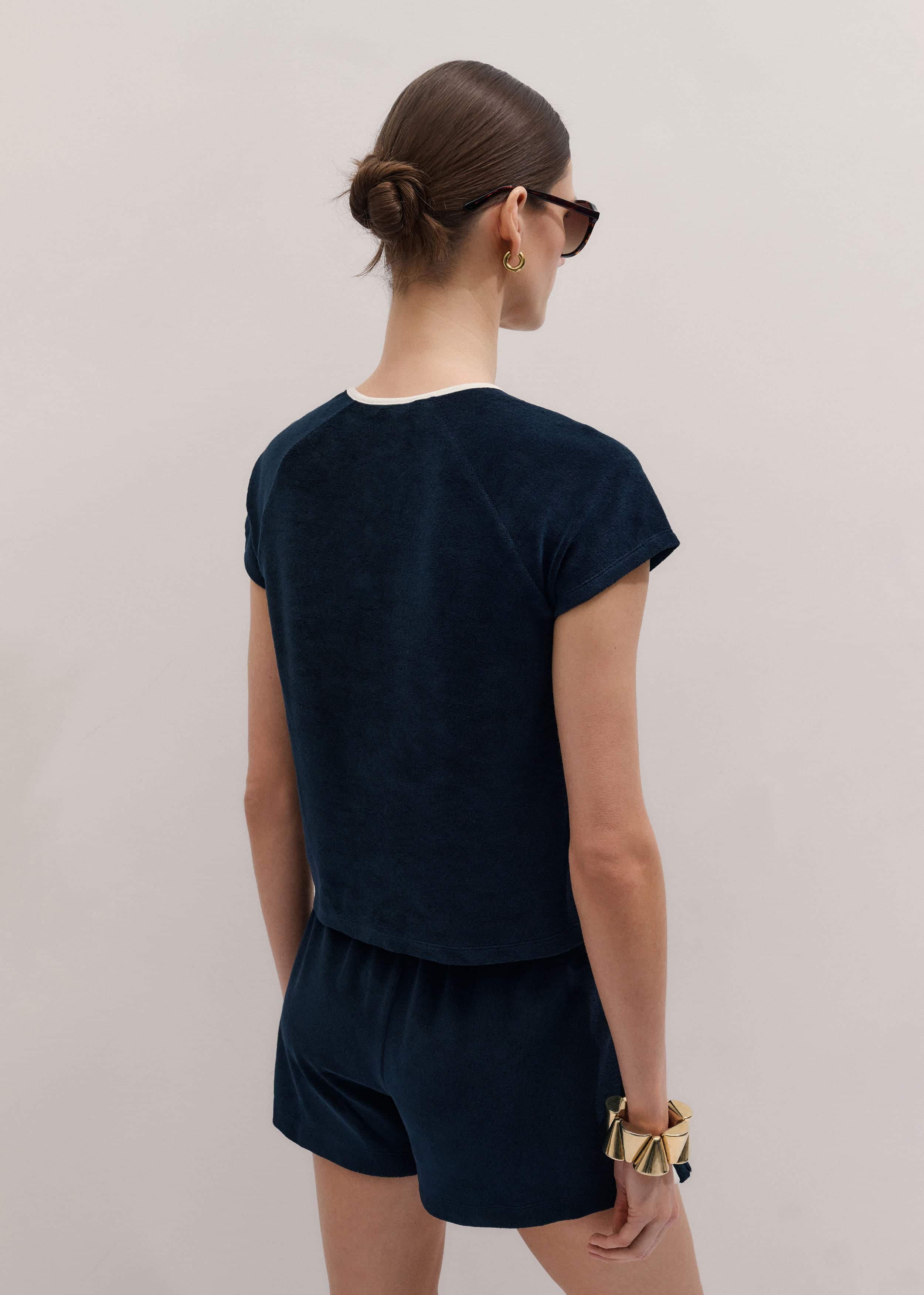 Navy Toweling Rib Trim Baby Tee meandem