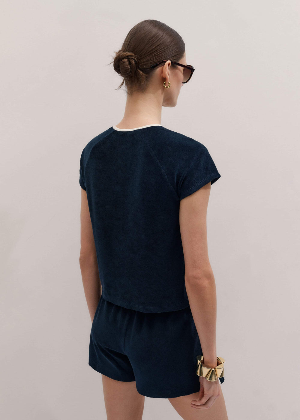 Navy Toweling Rib Trim Baby Tee meandem