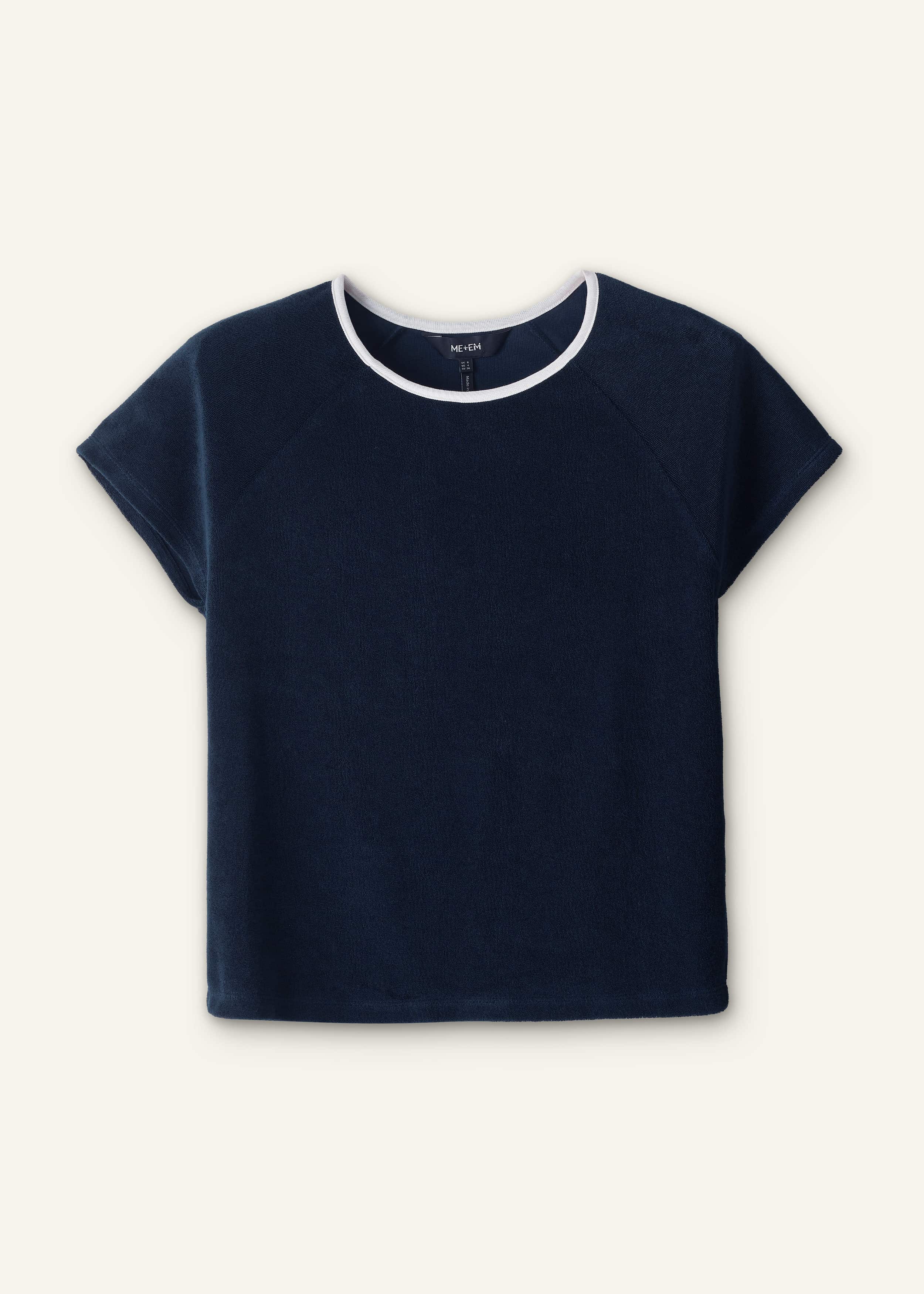 Navy Toweling Rib Trim Baby Tee meandem