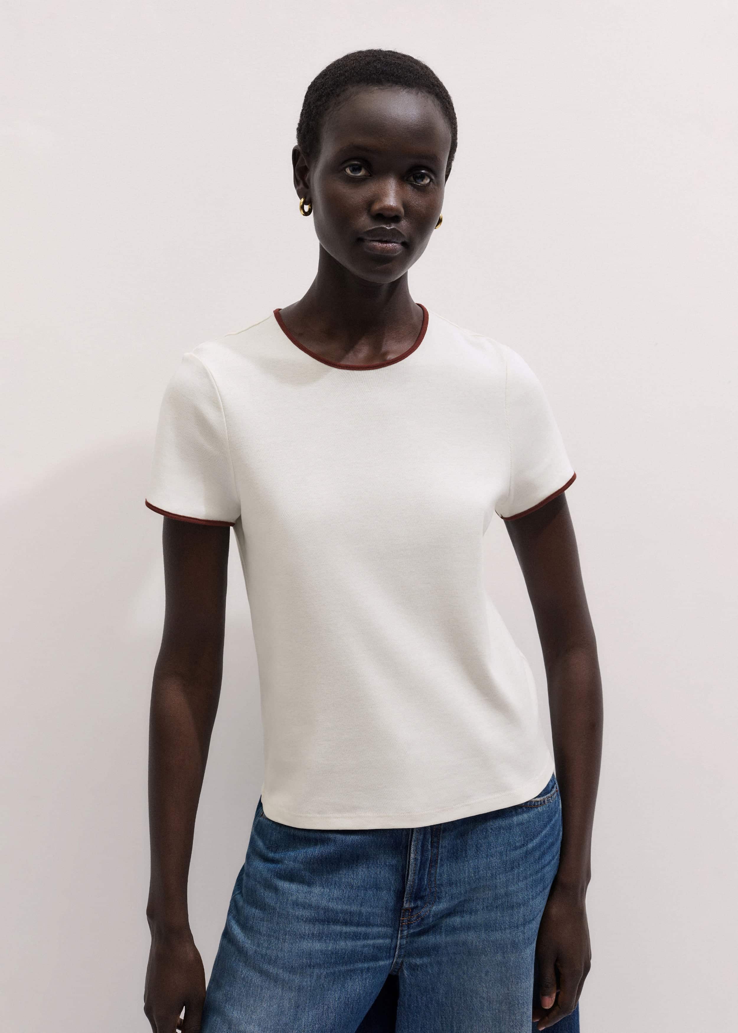 Cream Contrast Trim Slim Tee meandem