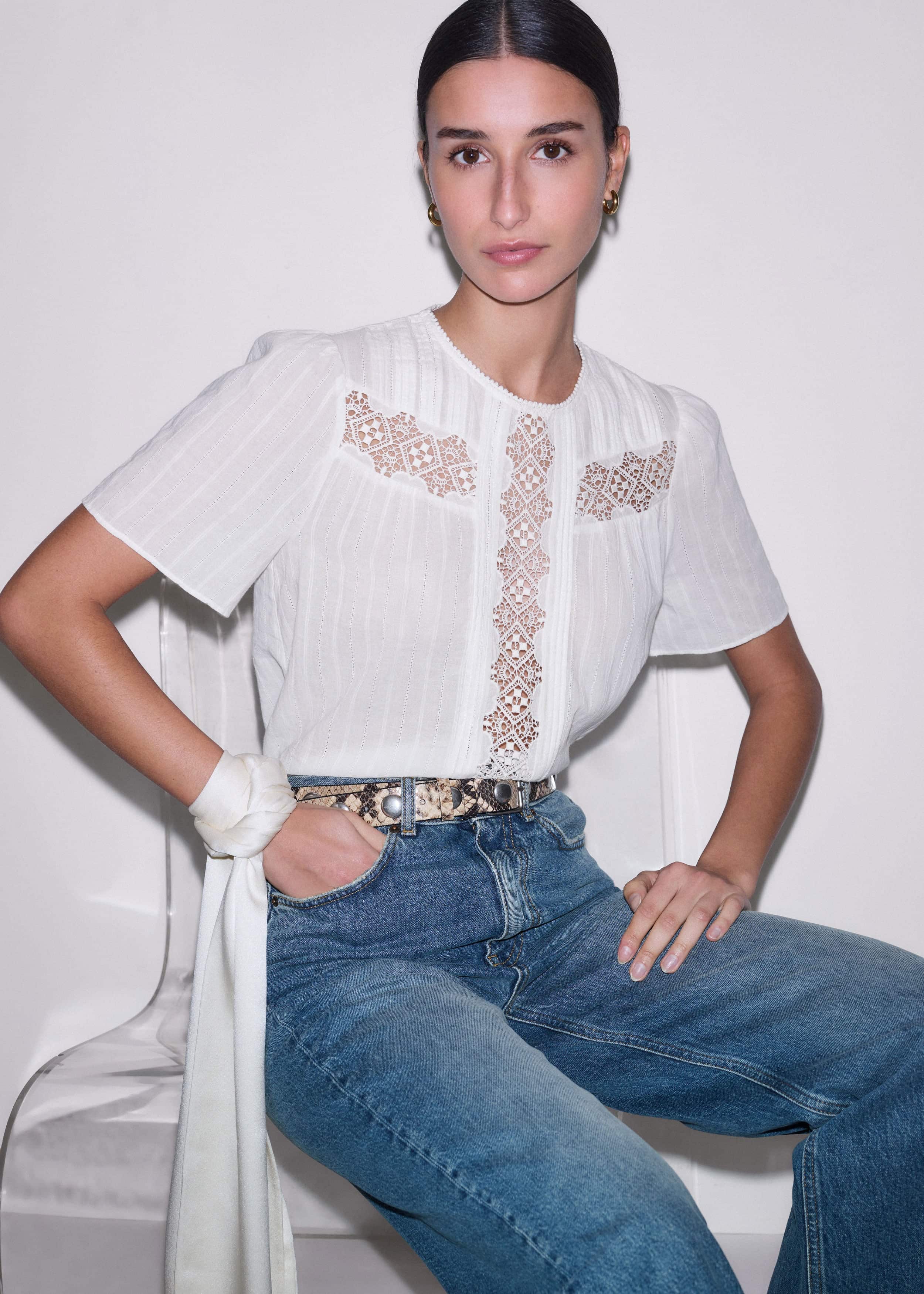 White Embroidered Cutout Tee meandem