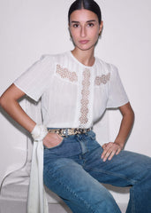 White Embroidered Cutout Tee meandem