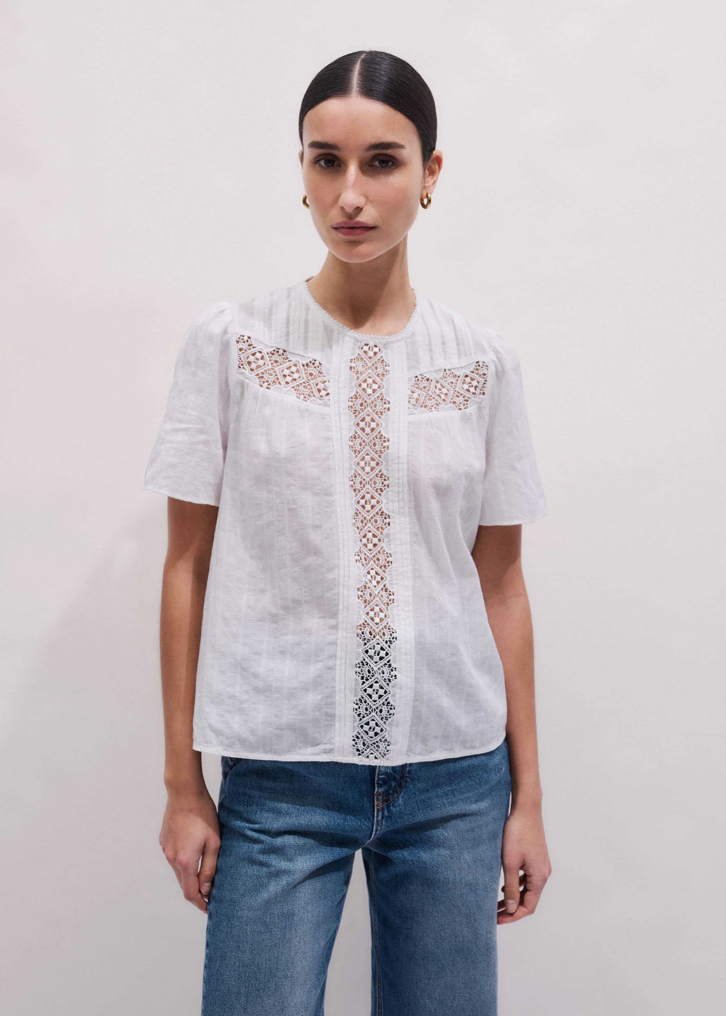 White Embroidered Cutout Tee meandem