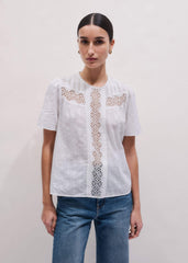 White Embroidered Cutout Tee meandem