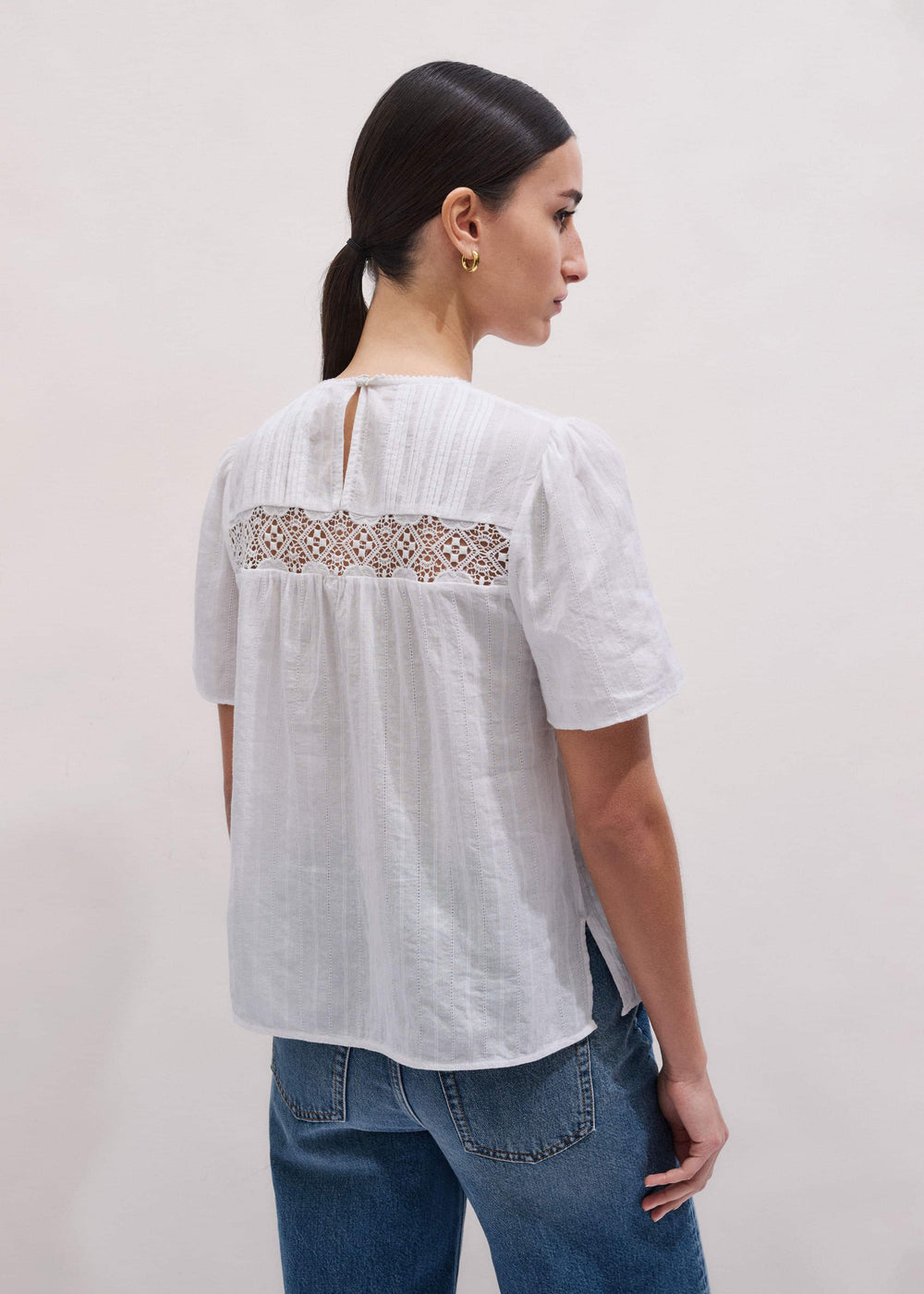 White Embroidered Cutout Tee meandem