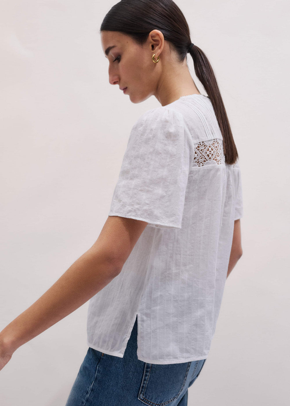 White Embroidered Cutout Tee meandem