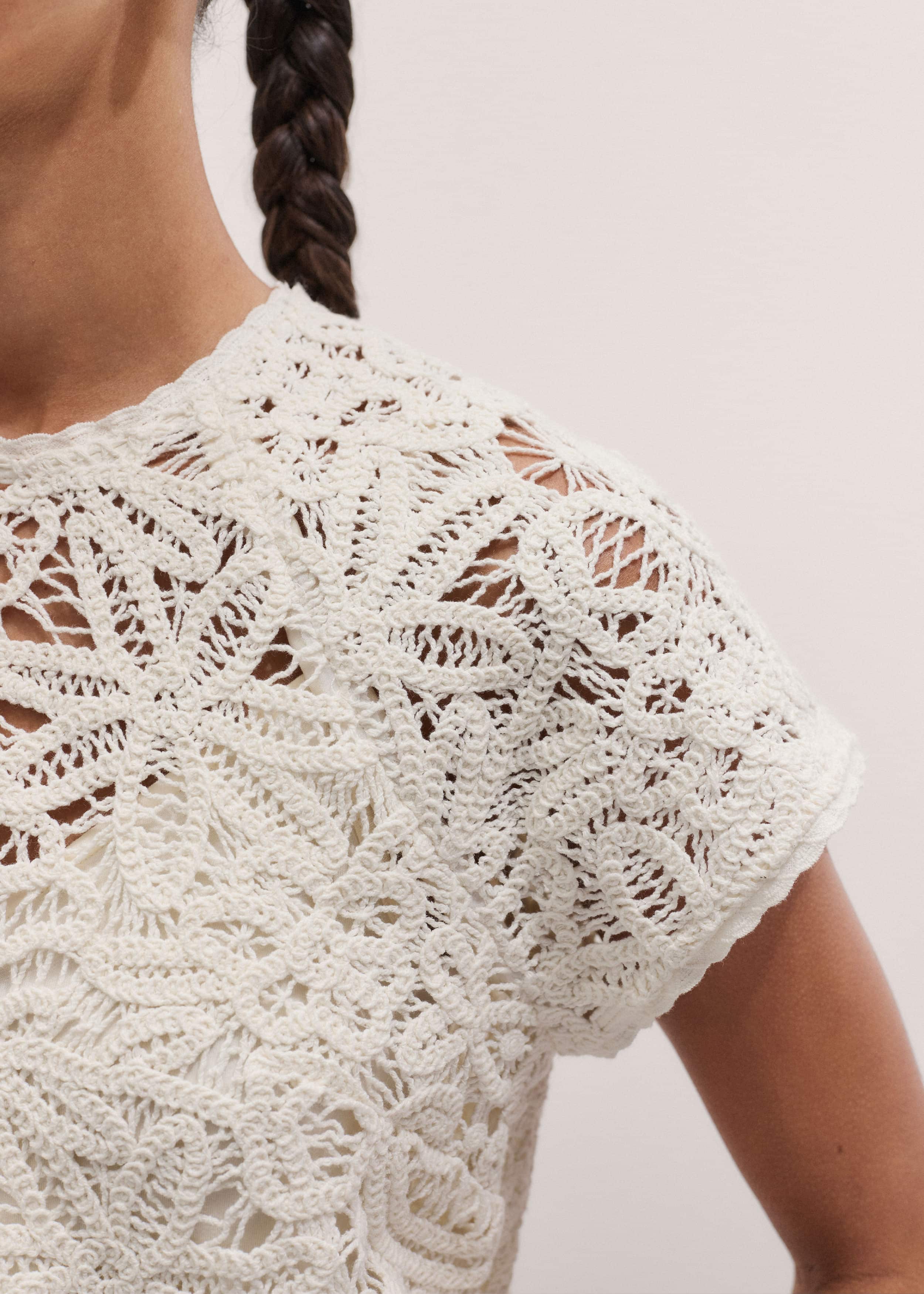 Cream Lace Crochet Crop Tee meandem