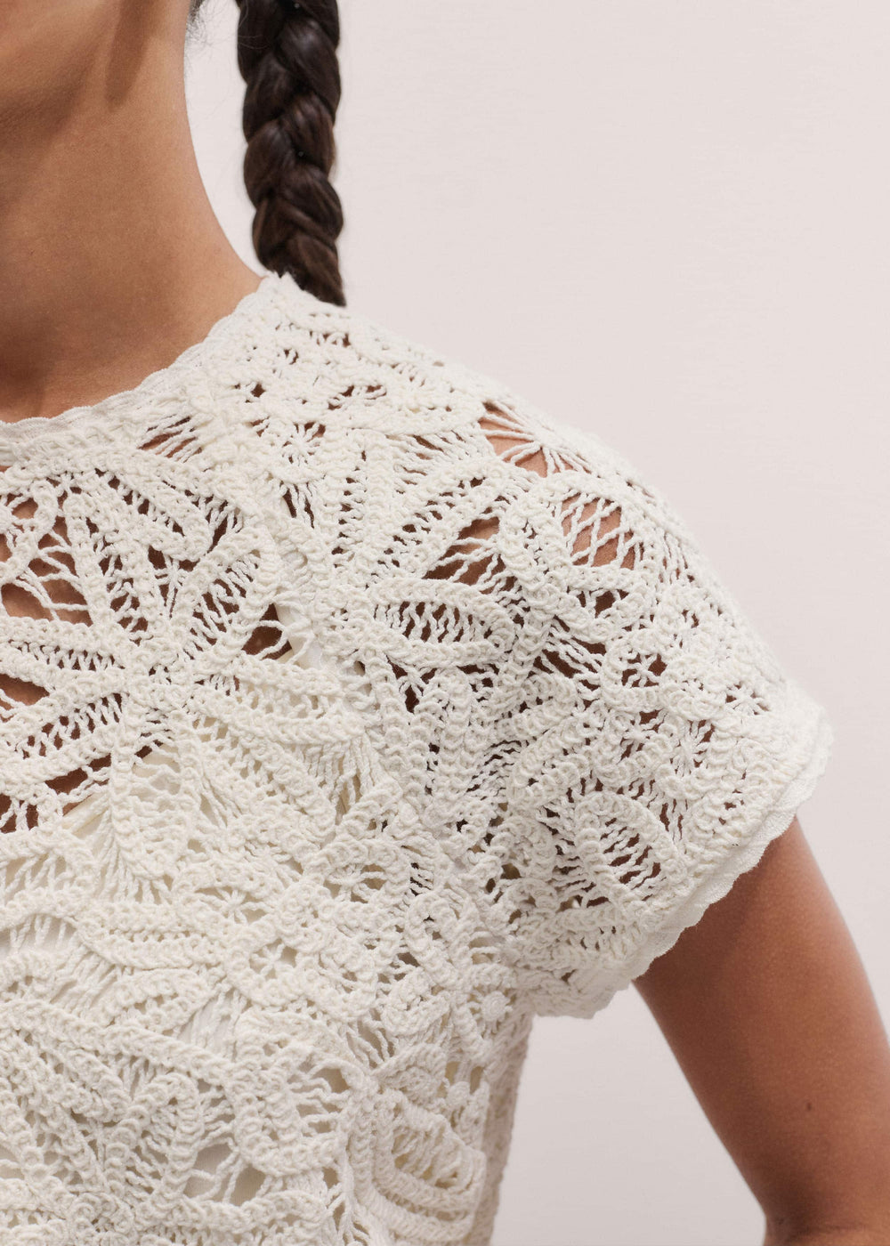 Cream Lace Crochet Crop Tee meandem