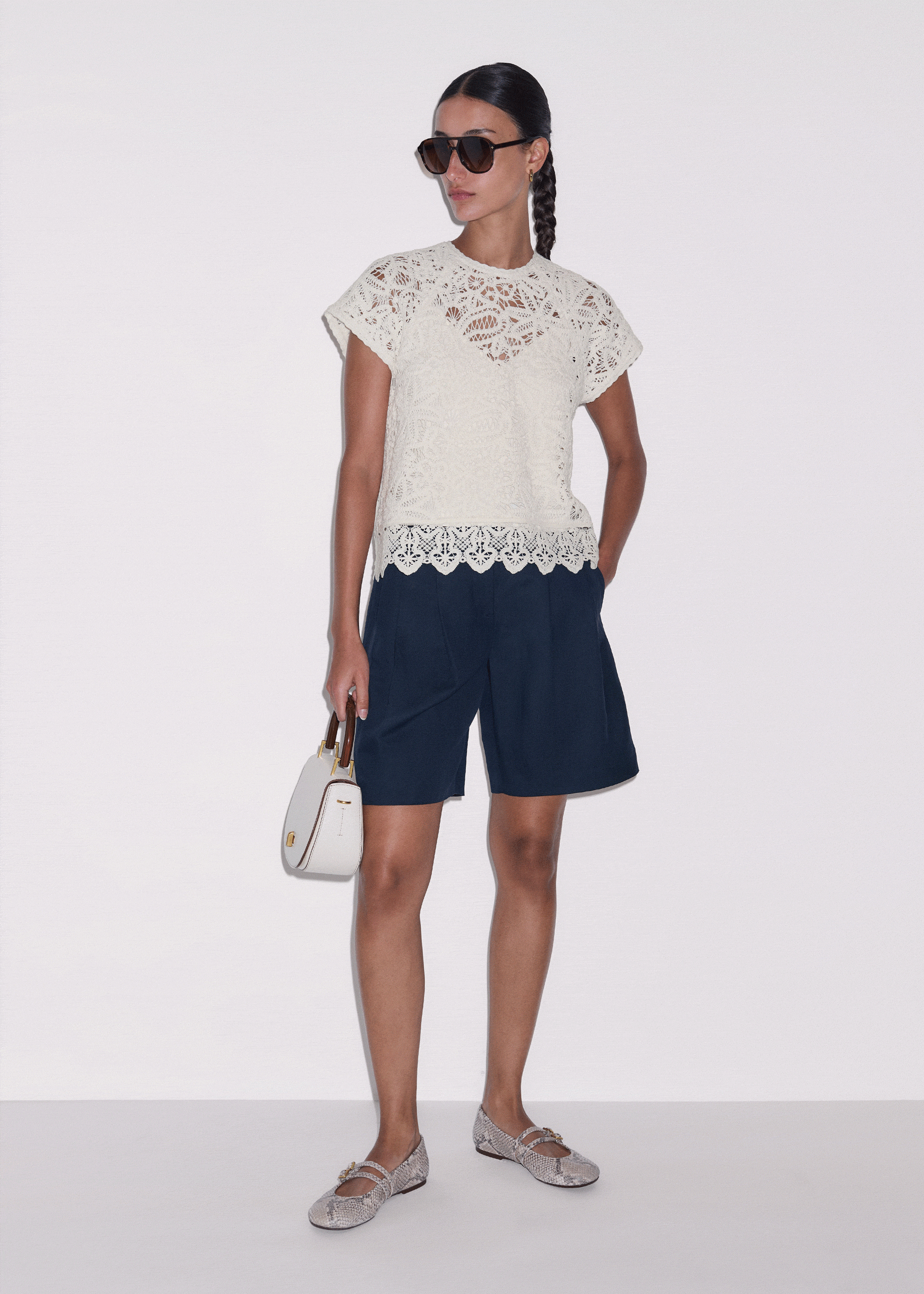 Cream Lace Crochet Crop Tee meandem