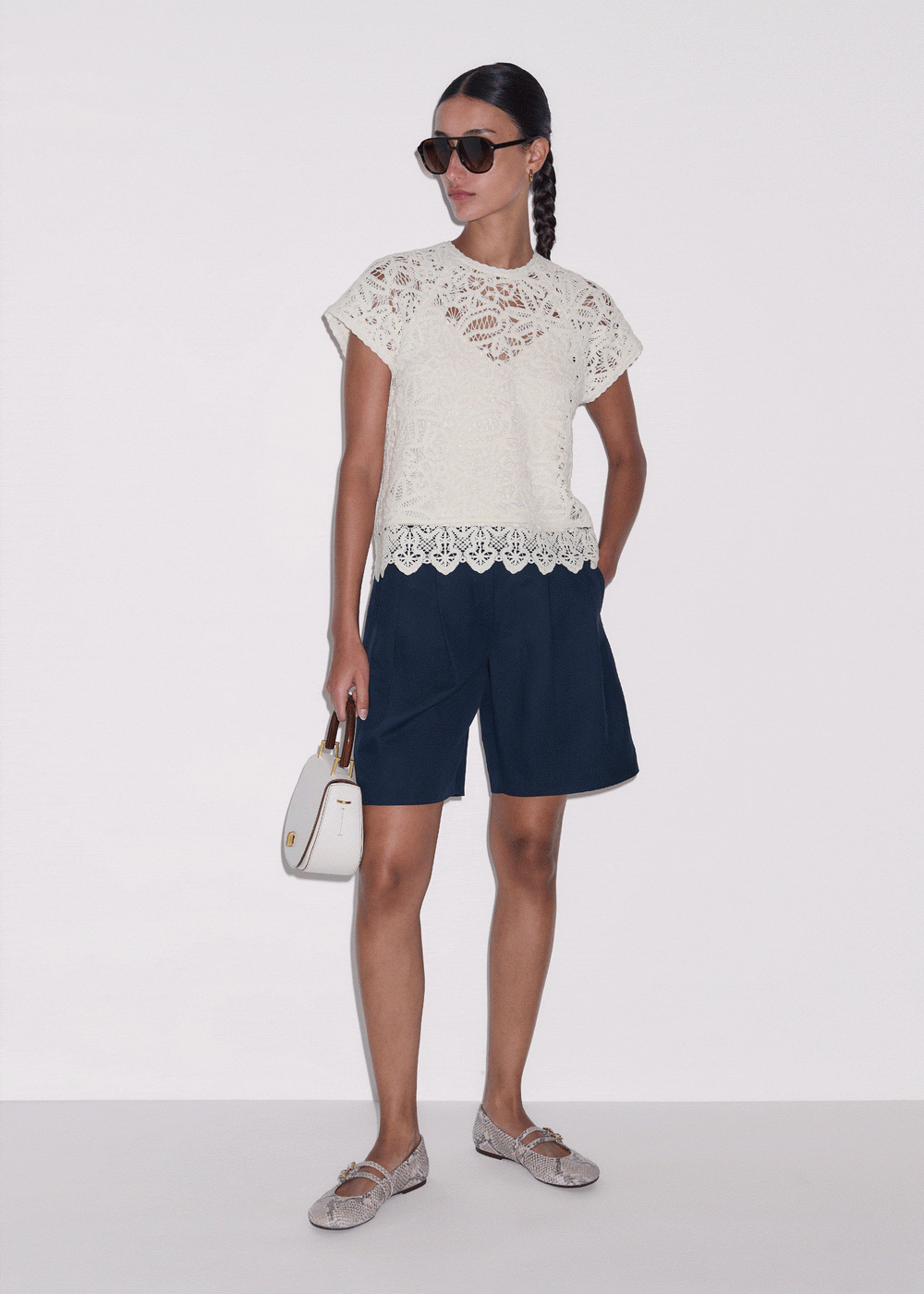 Cream Lace Crochet Crop Tee meandem