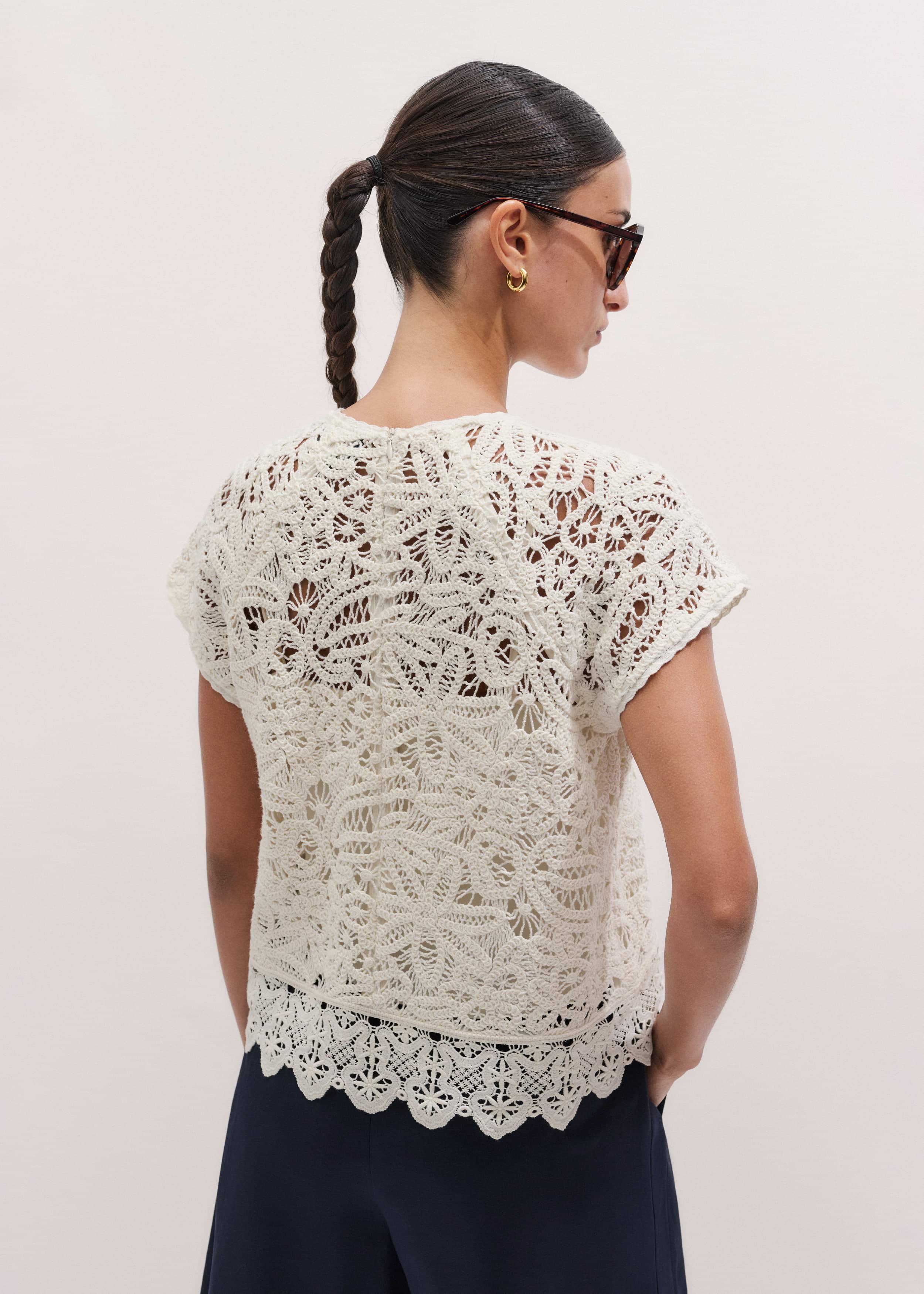 Cream Lace Crochet Crop Tee meandem