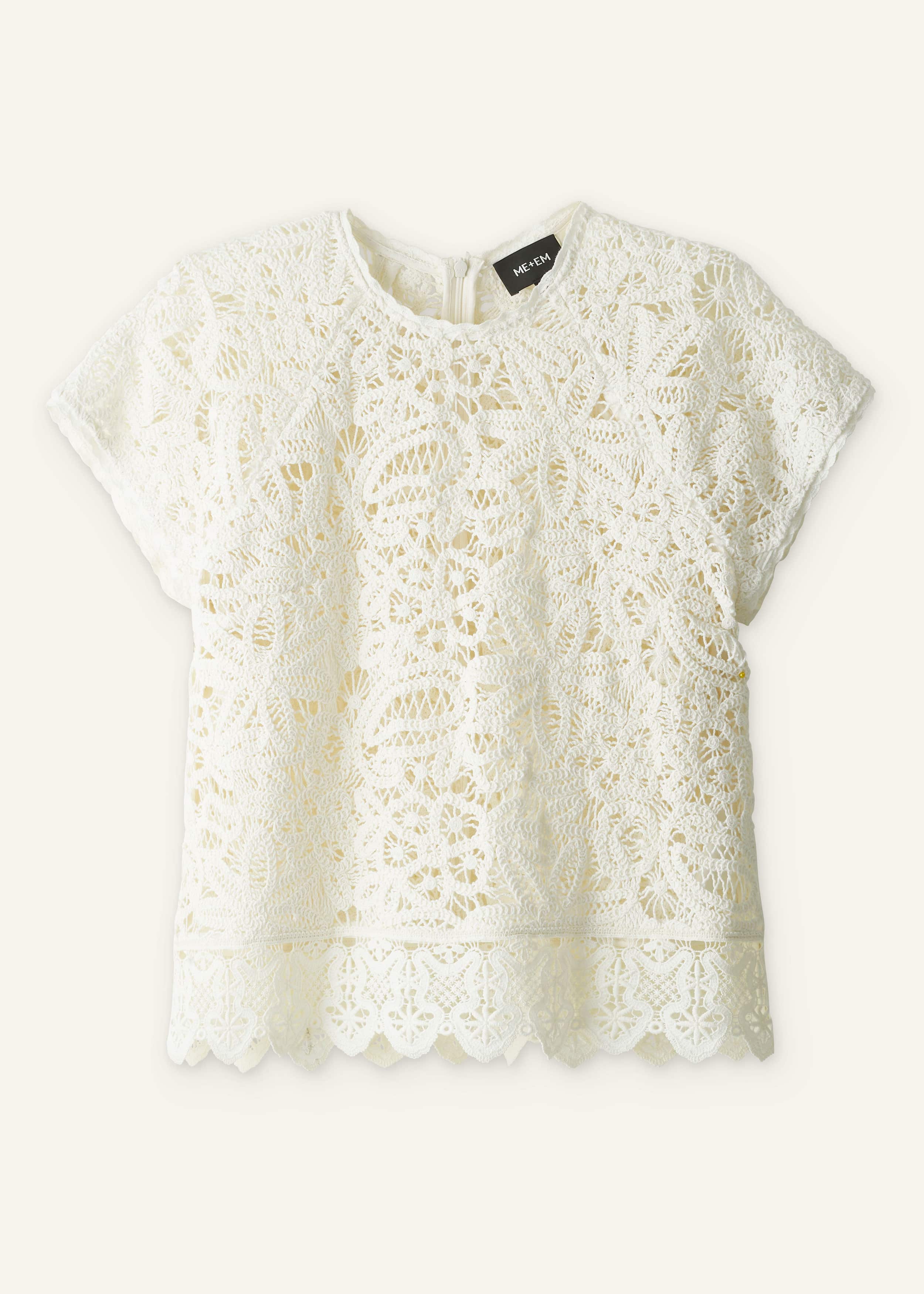 Cream Lace Crochet Crop Tee meandem
