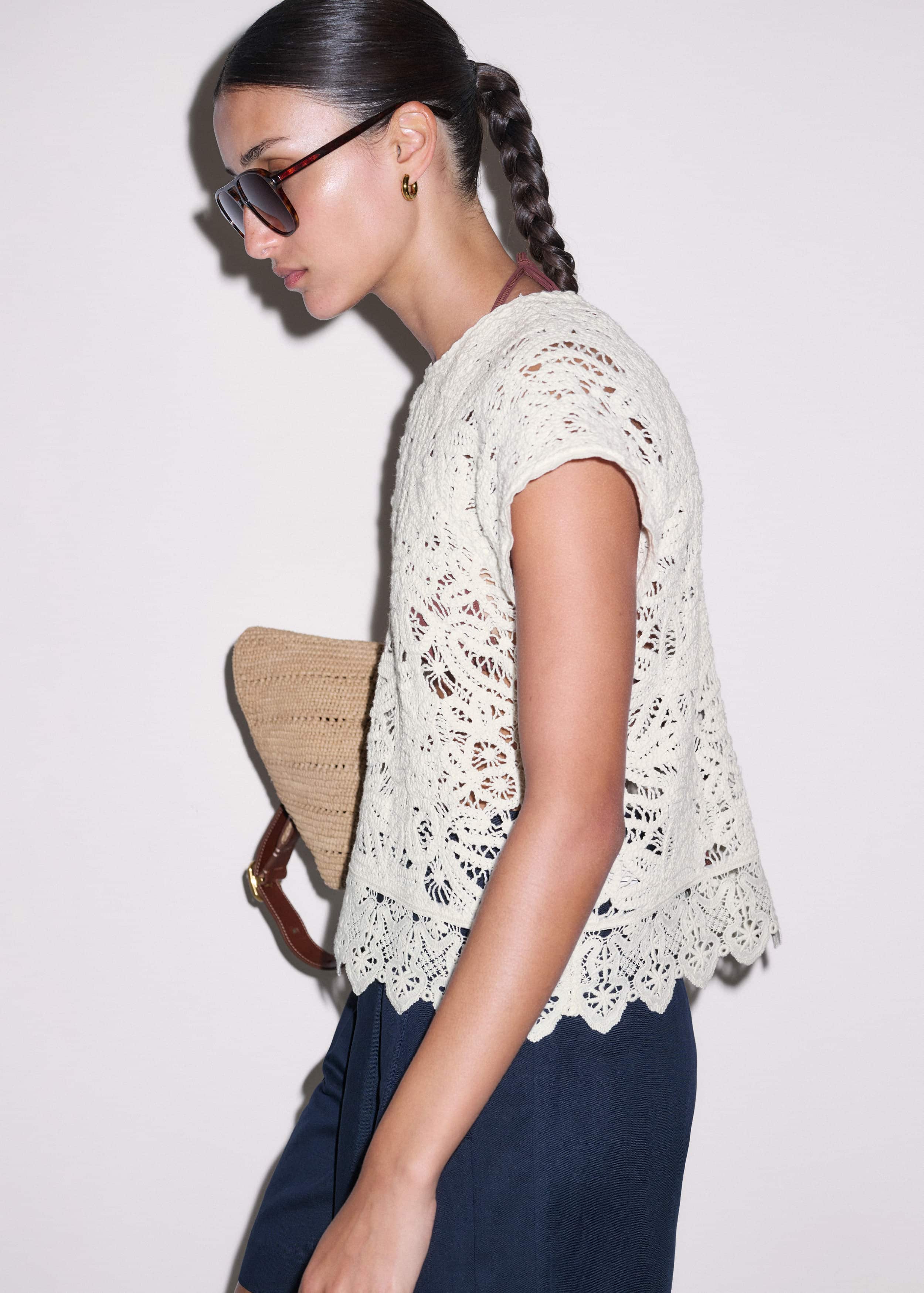 Cream Lace Crochet Crop Tee meandem