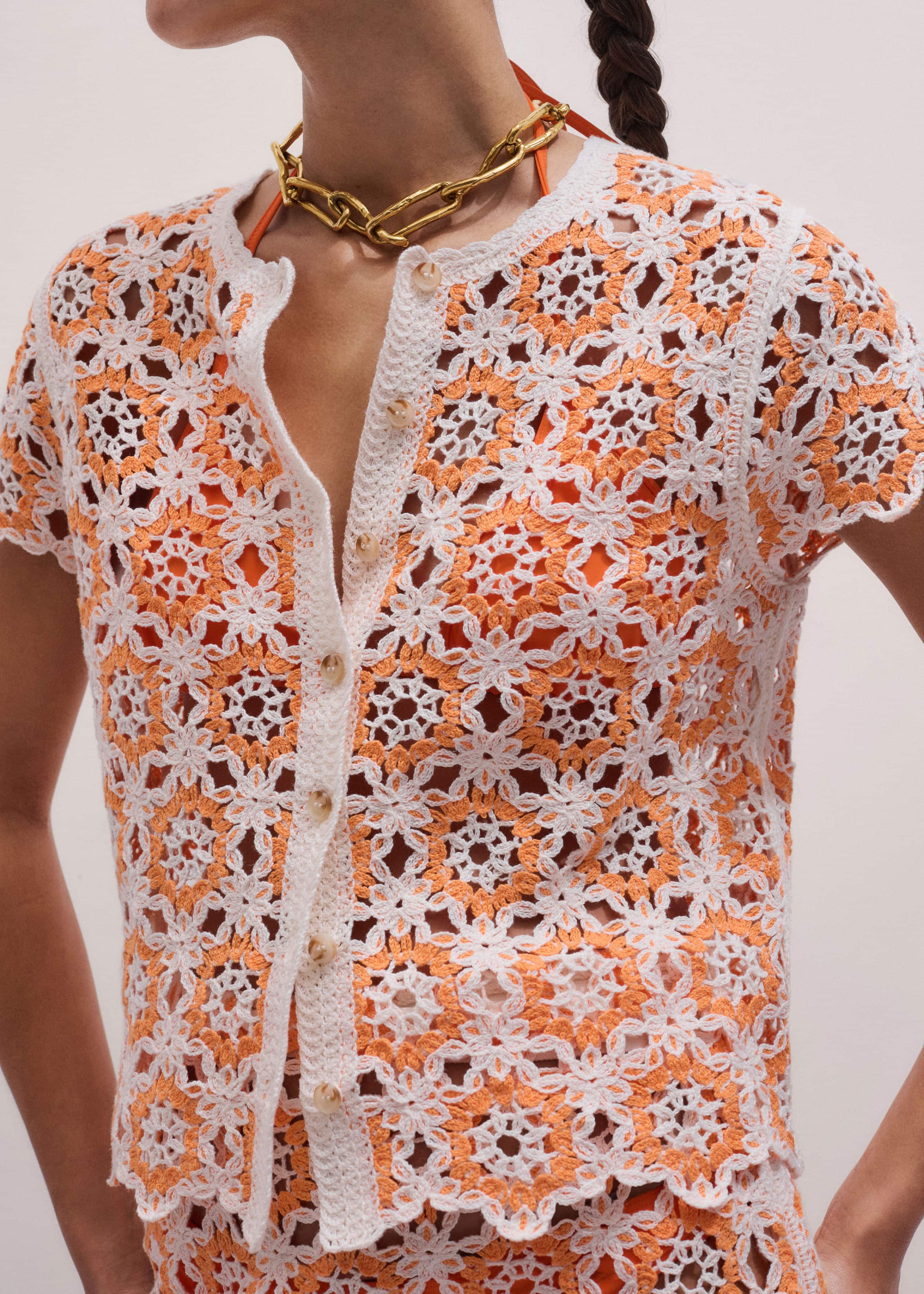 Floral Crochet Orange Beach Baby Tee meandem