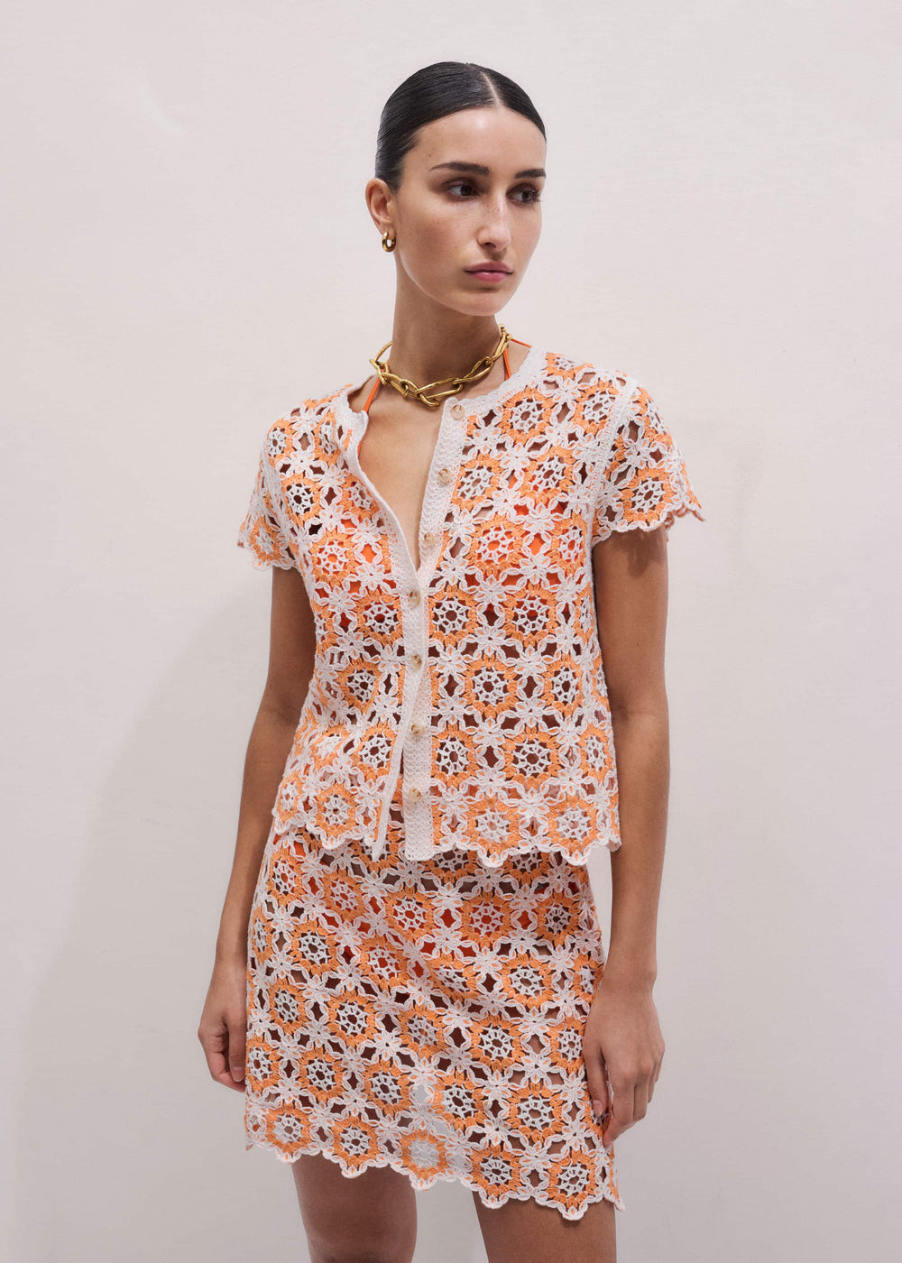 Floral Crochet Orange Beach Baby Tee meandem