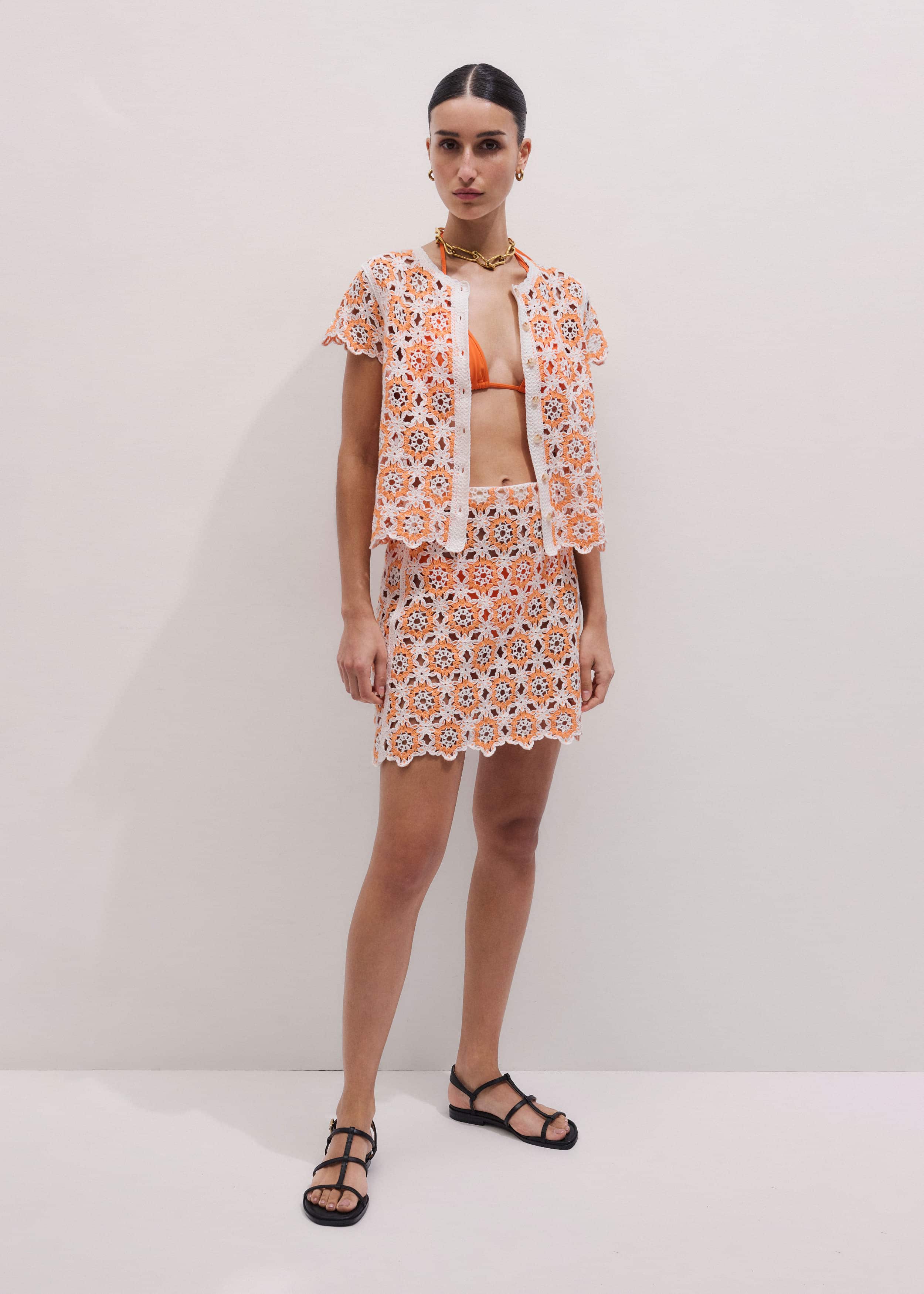 Floral Crochet Orange Beach Baby Tee meandem