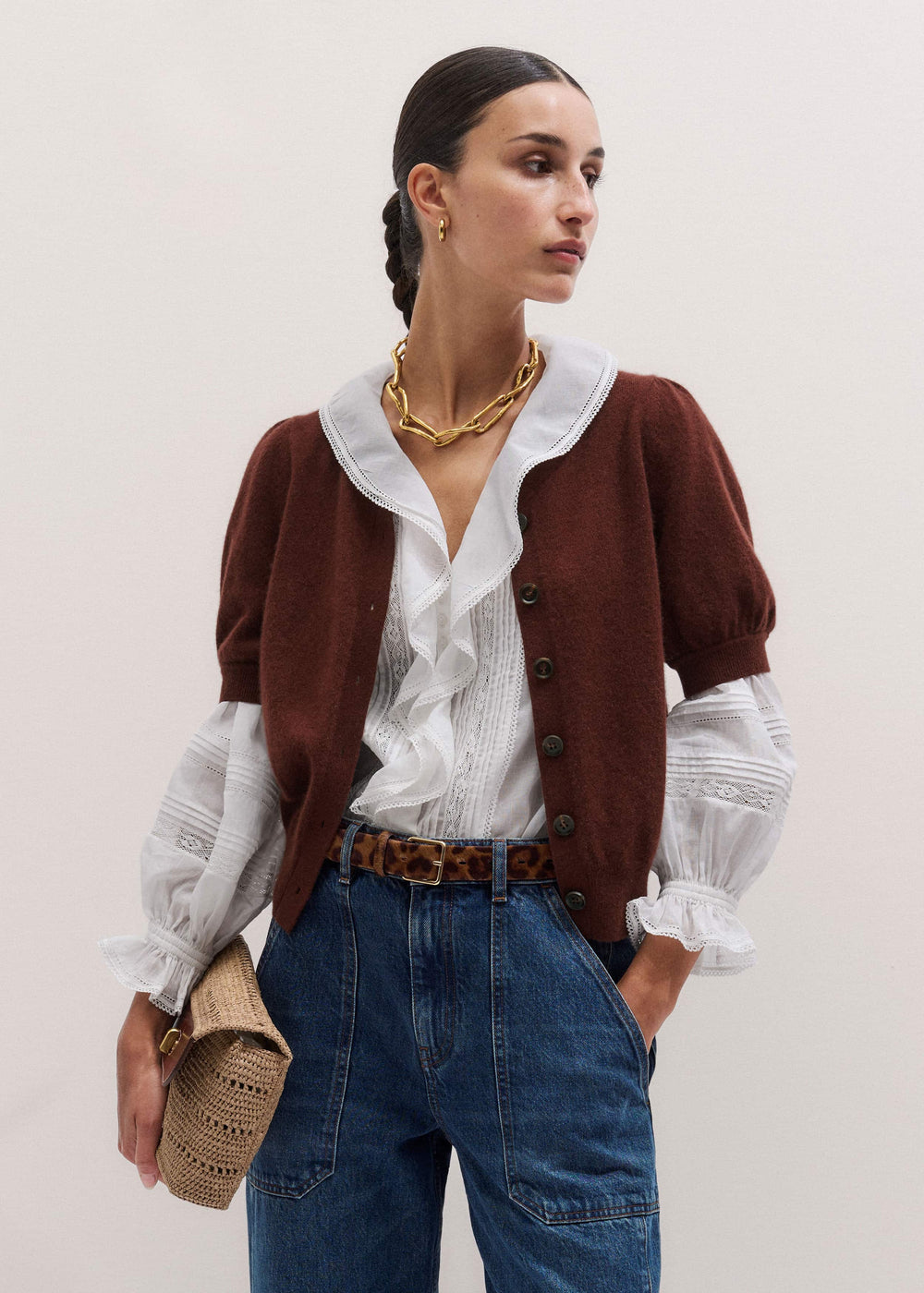 Cinnamon Brown Cashmere Feminine Sleeve Cardi meandem