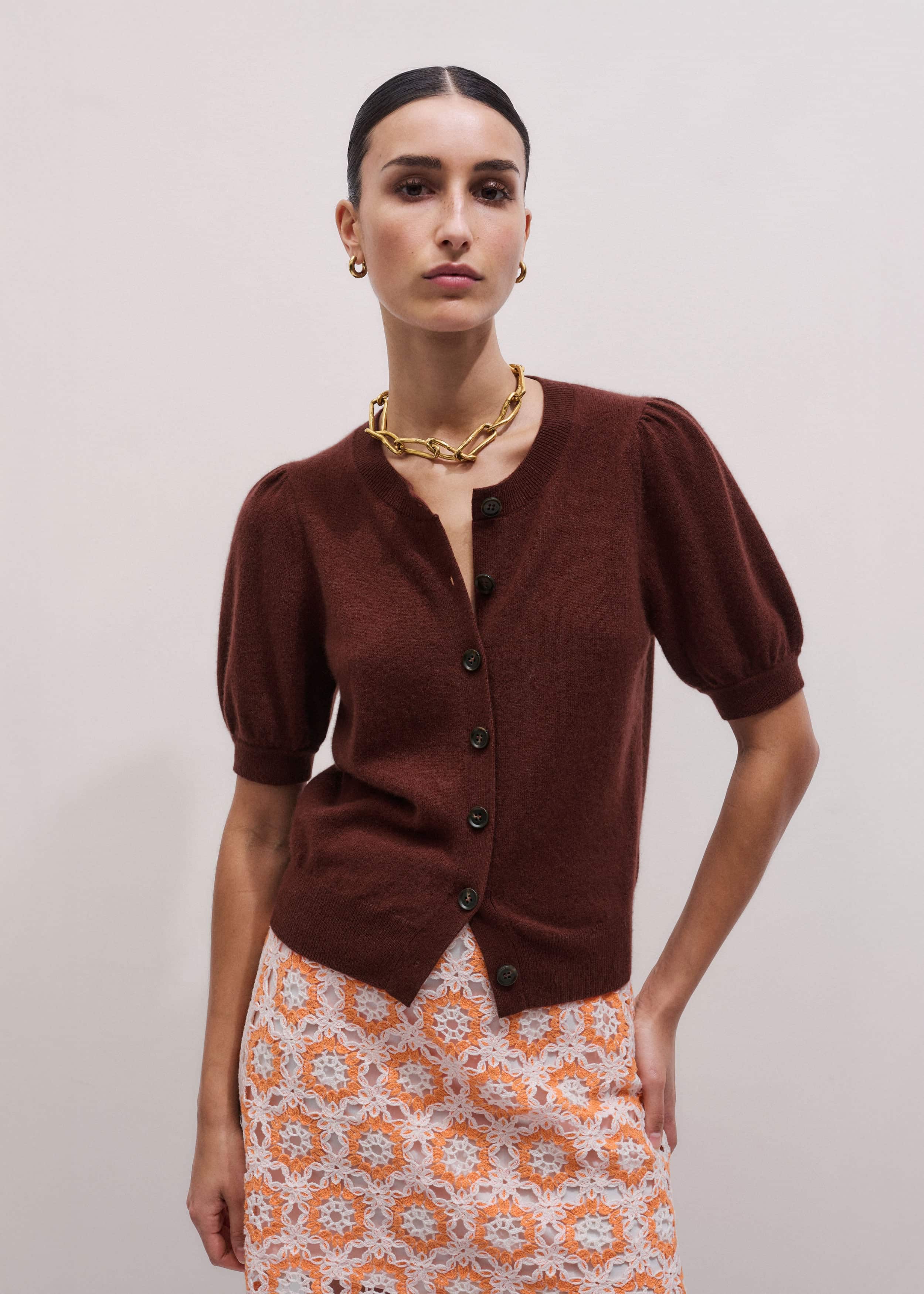 Cinnamon Brown Cashmere Feminine Sleeve Cardi meandem