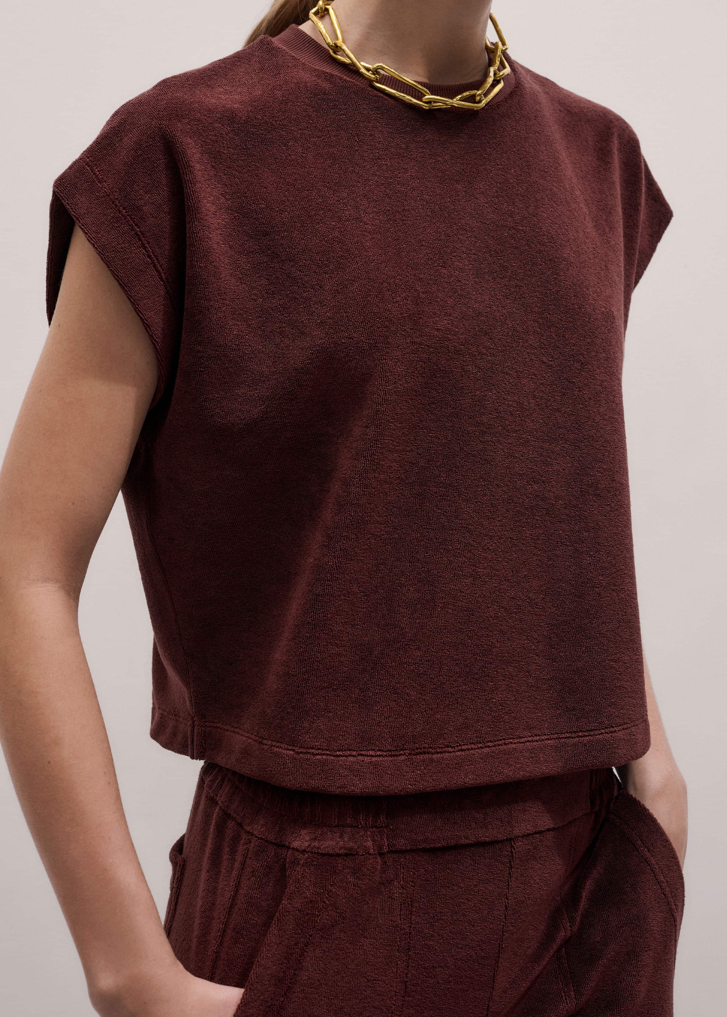 Cinnamon Brown Cap Sleeve Crop Tee meandem