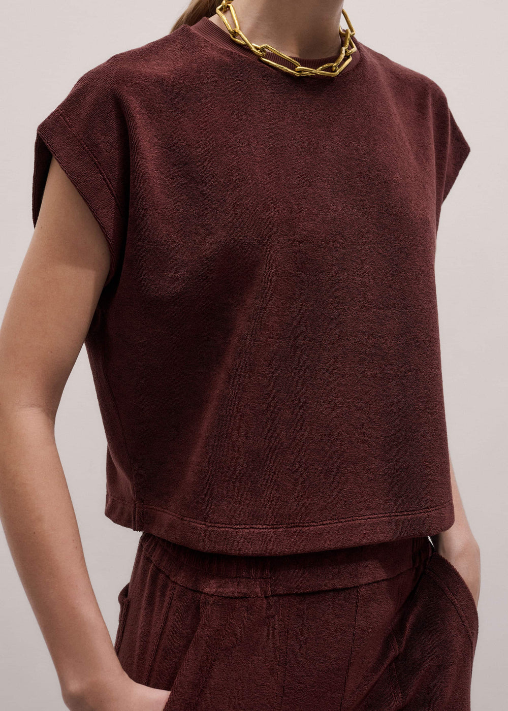 Cinnamon Brown Cap Sleeve Crop Tee meandem