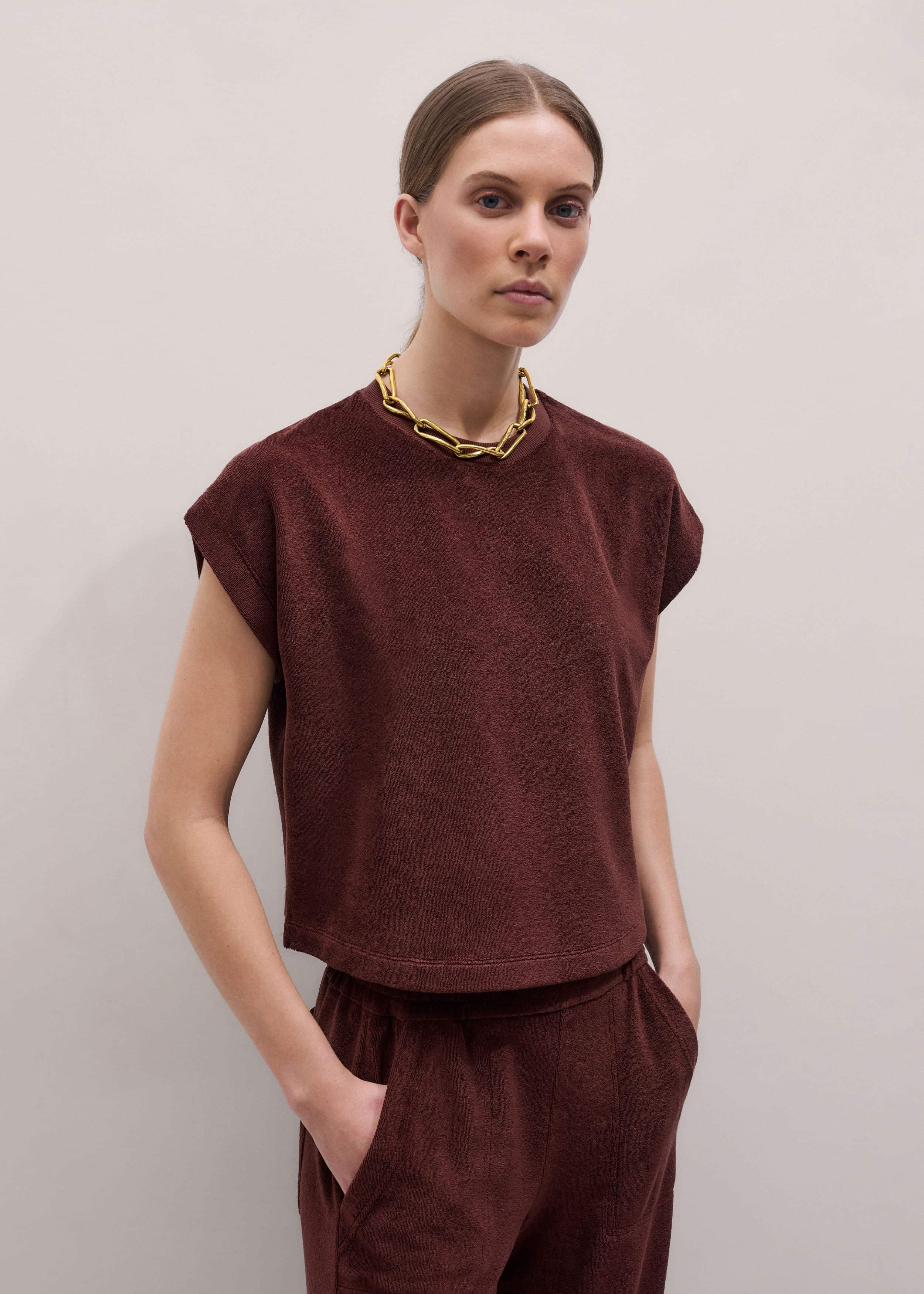 Cinnamon Brown Cap Sleeve Crop Tee meandem