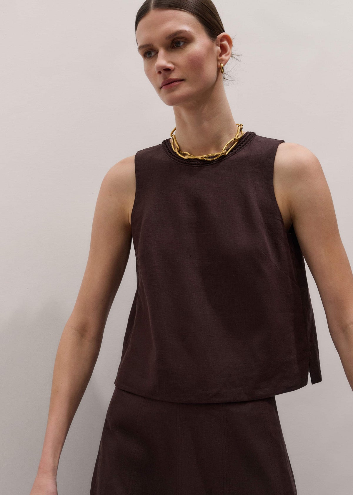 Brown Crochet Trim Crop Top meandem