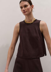 Brown Crochet Trim Crop Top meandem