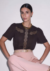 Brown Embroidered Cutout Tee meandem