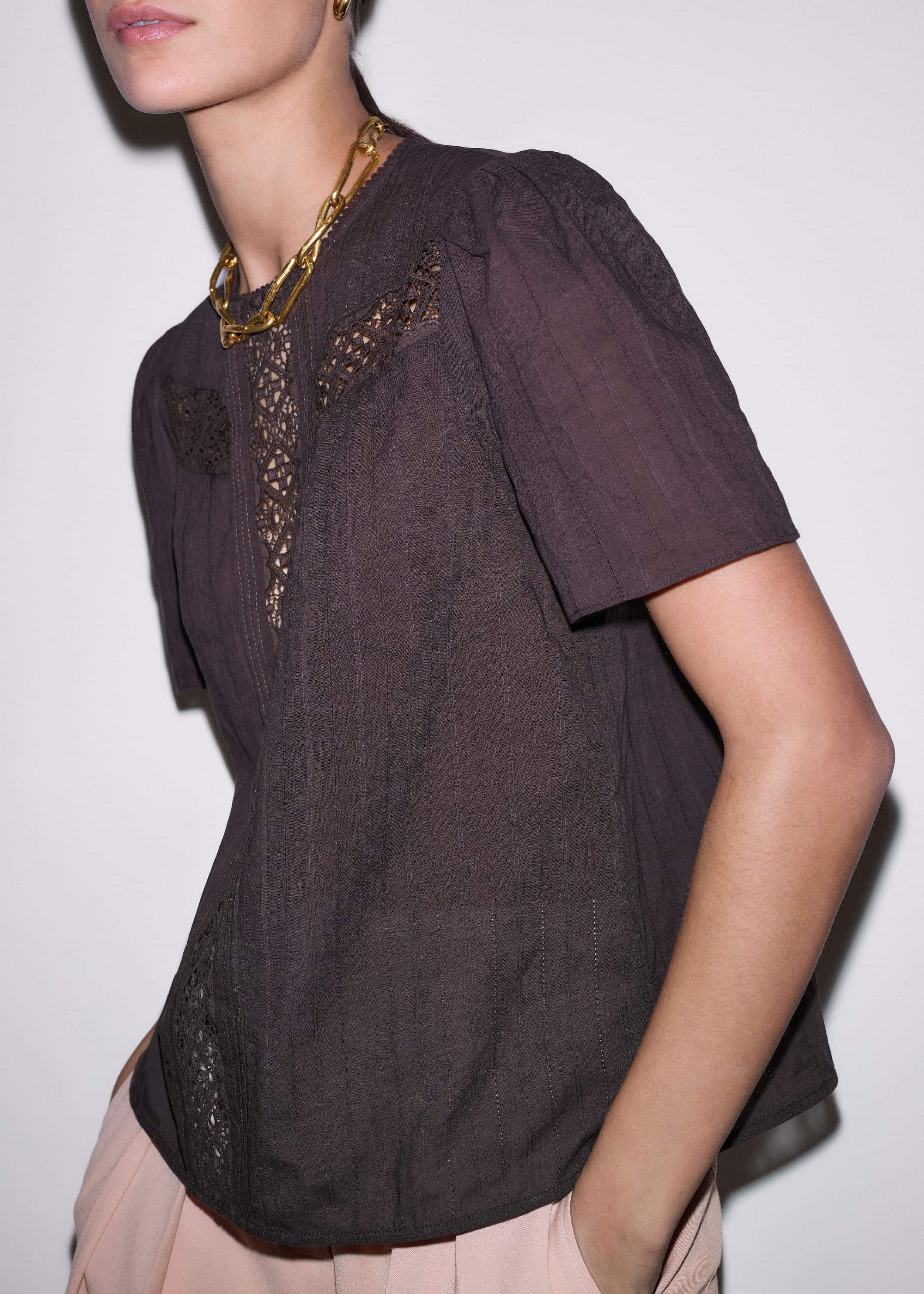 Brown Embroidered Cutout Tee meandem