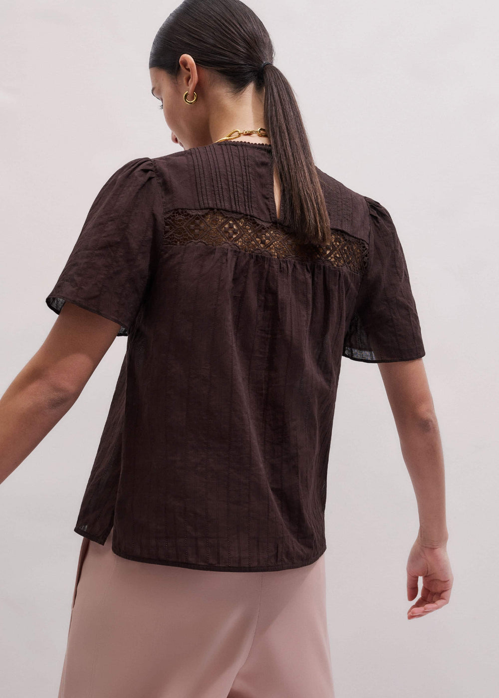 Brown Embroidered Cutout Tee meandem