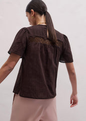 Brown Embroidered Cutout Tee meandem