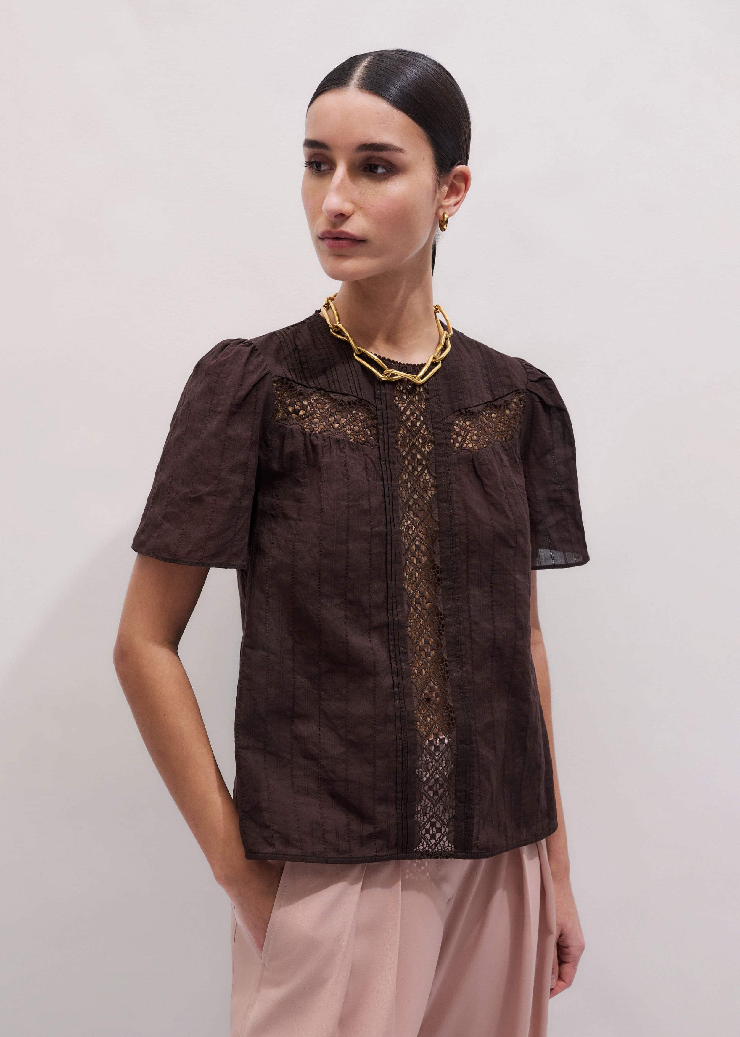 Brown Embroidered Cutout Tee meandem