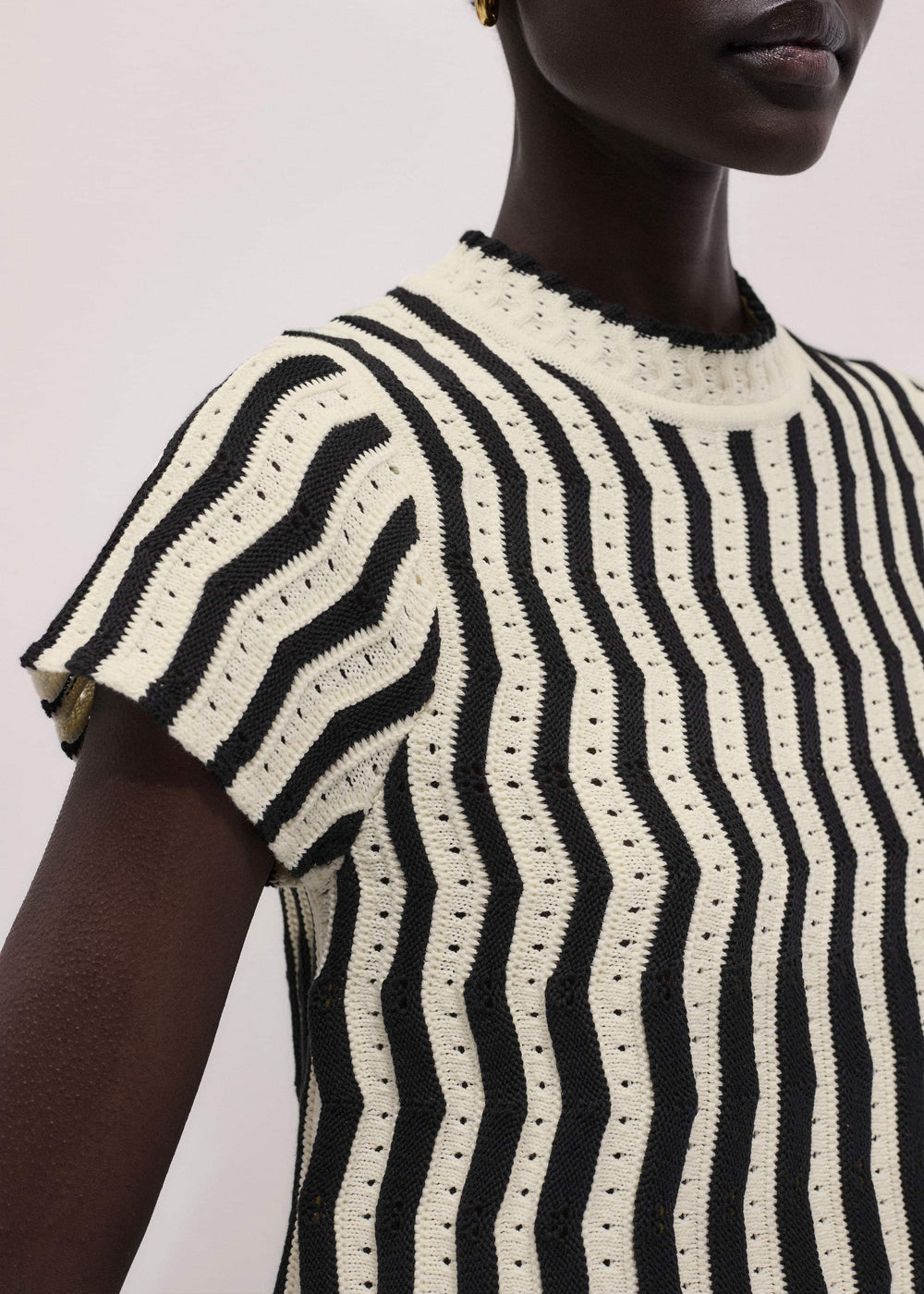 Cream Textured Pointelle Knit Swing Top meandem