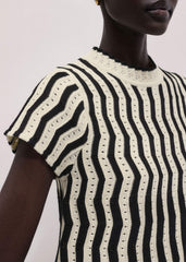 Cream Textured Pointelle Knit Swing Top meandem