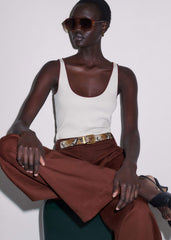 Cream Contrast Trim Slim Vest meandem