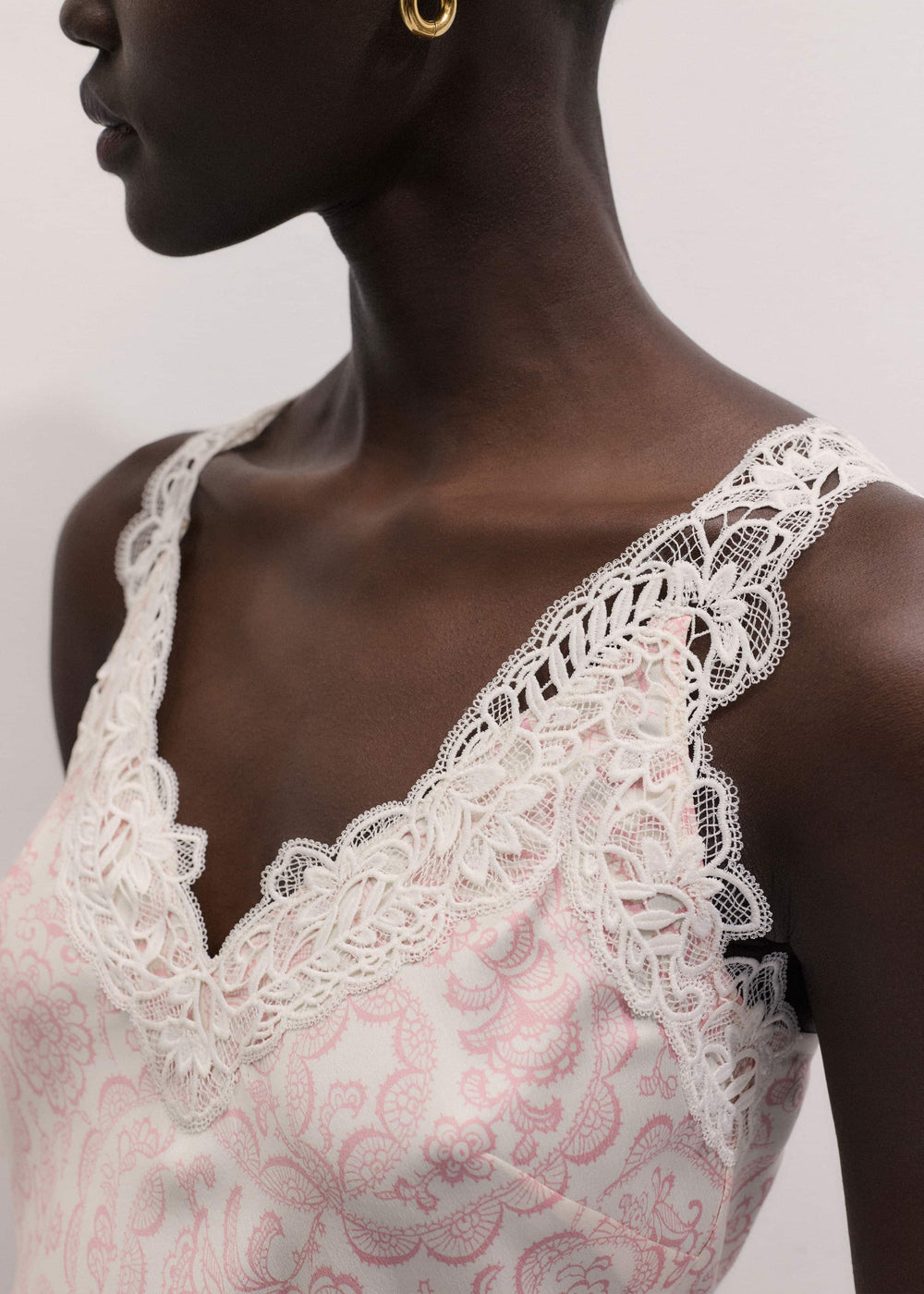 Cream Silk Satin Entangled Lace Trim Cami Top meandem