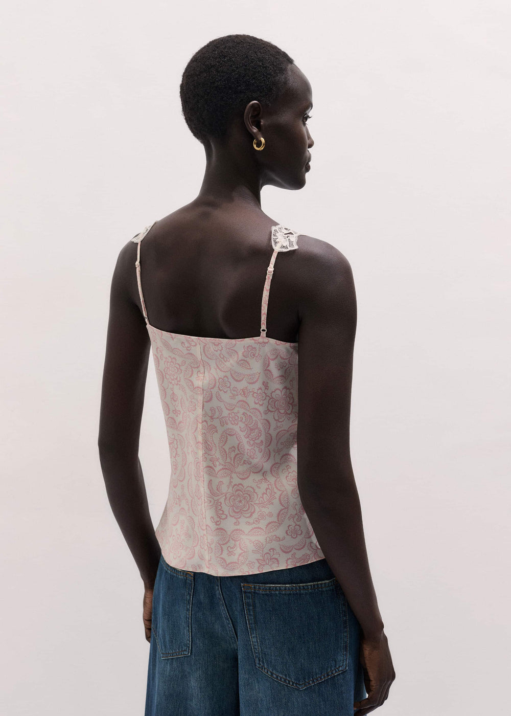 Cream Silk Satin Entangled Lace Trim Cami Top meandem