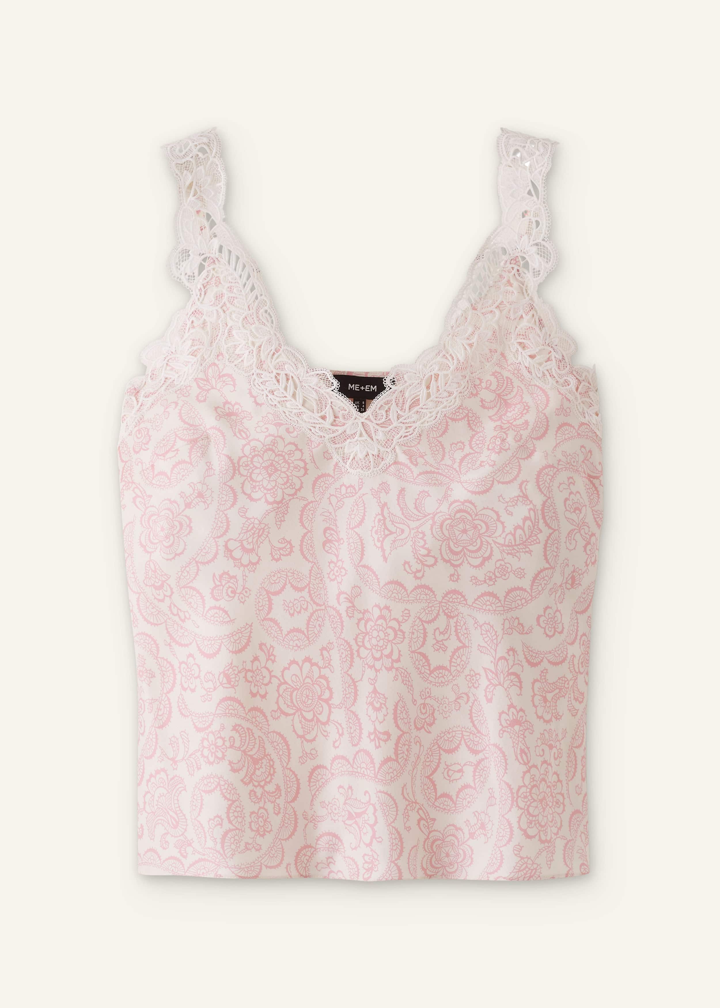 Cream Silk Satin Entangled Lace Trim Cami Top meandem