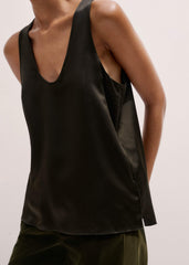 Olive Green Silk Satin Evening Tank Top meandem
