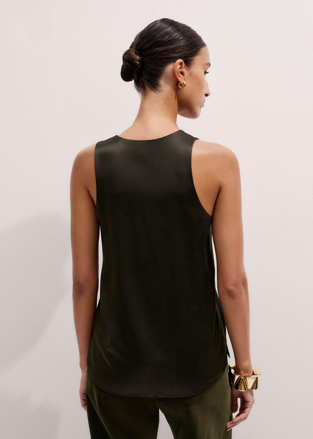 Olive Green Silk Satin Evening Tank Top meandem