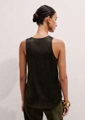 Olive Green Silk Satin Evening Tank Top meandem