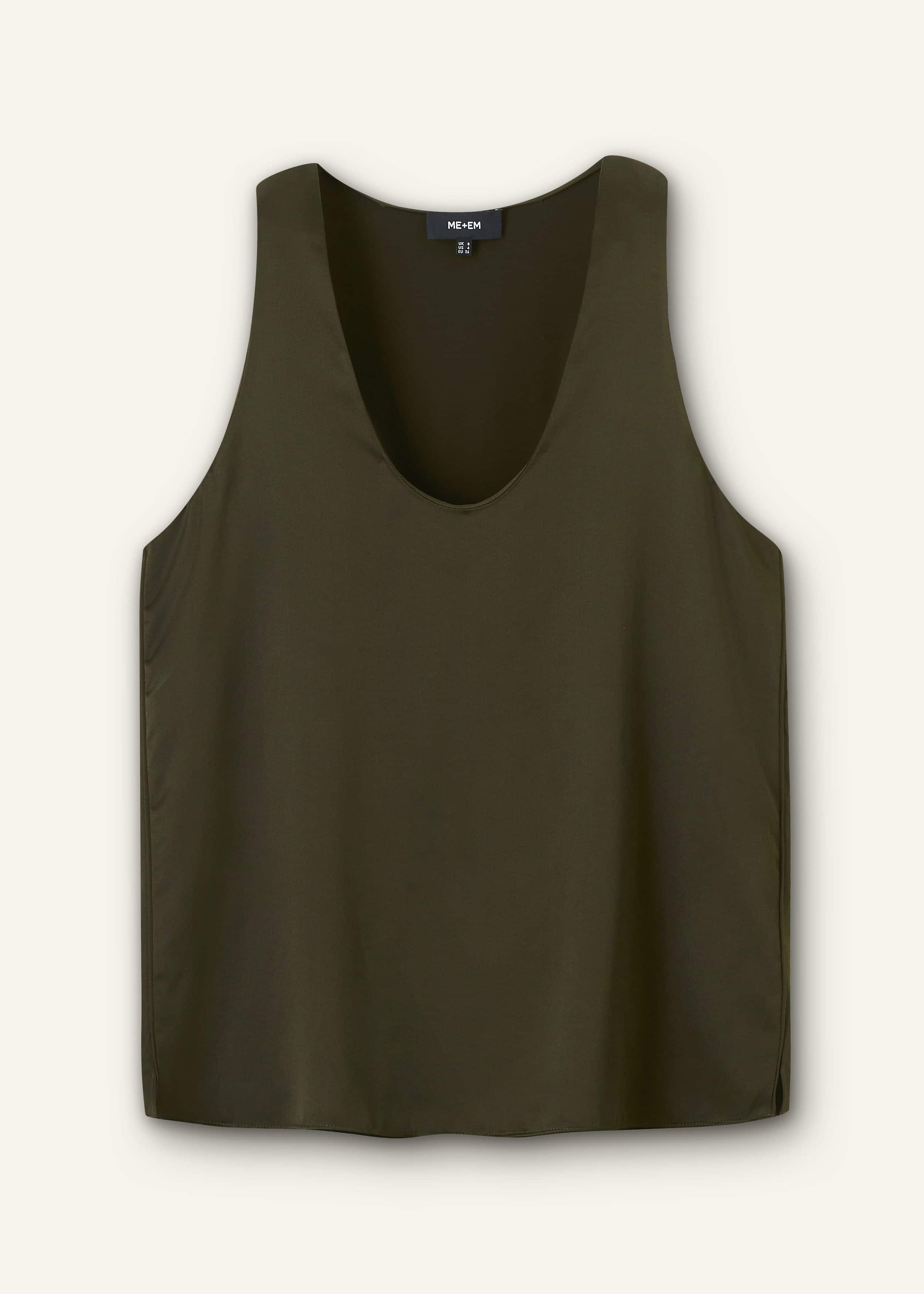 Olive Green Silk Satin Evening Tank Top meandem